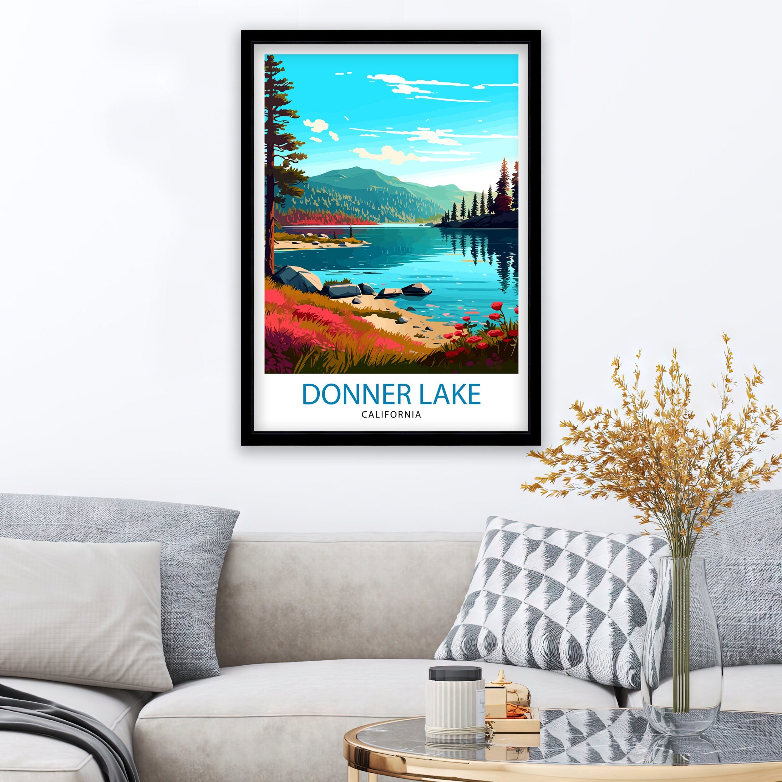Donner Lake California Travel Print| Donner Lake Wall Decor, Donner Lake Home Living Decor Donner Lake Illustration Travel Poster Gift