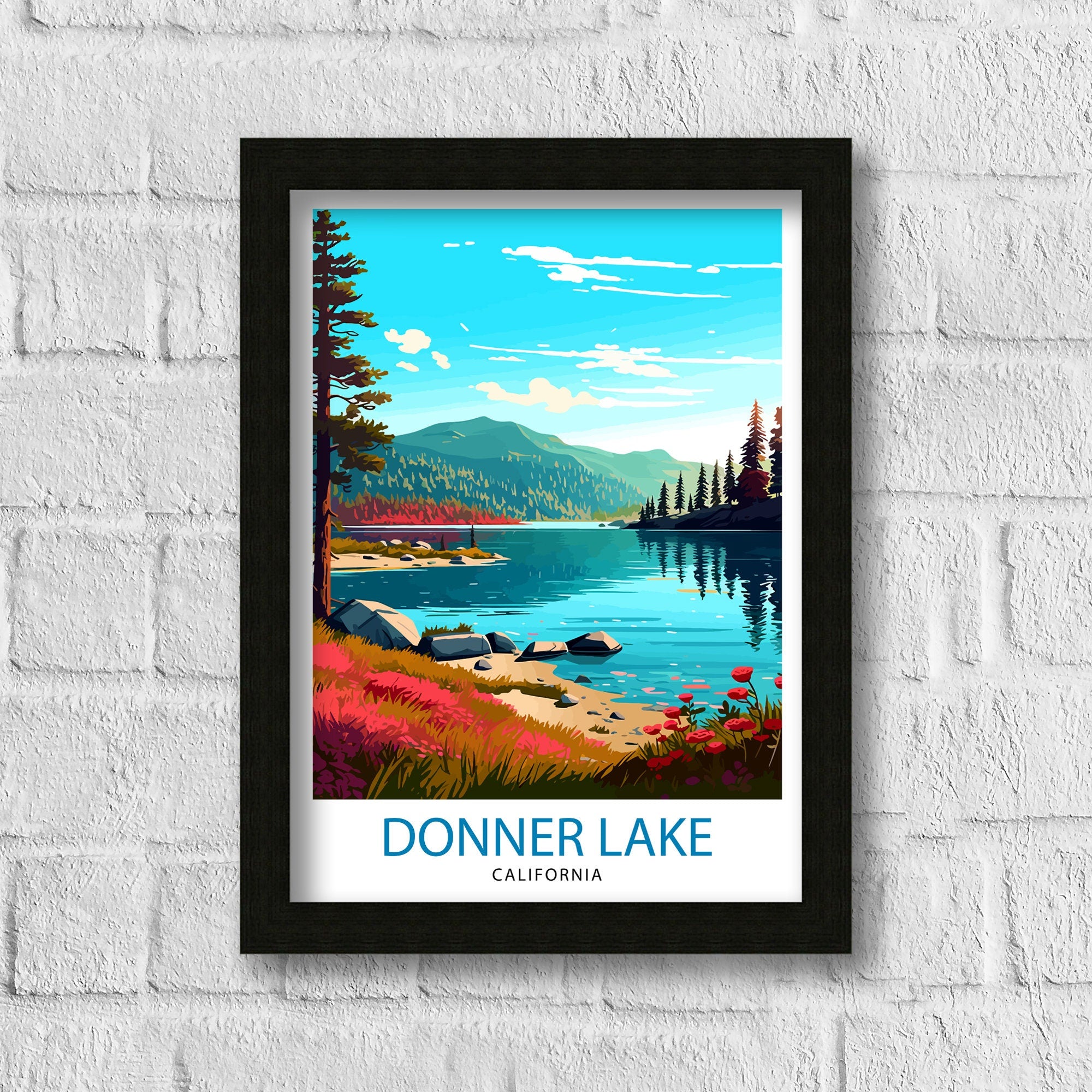 Donner Lake California Travel Print| Donner Lake Wall Decor, Donner Lake Home Living Decor Donner Lake Illustration Travel Poster Gift