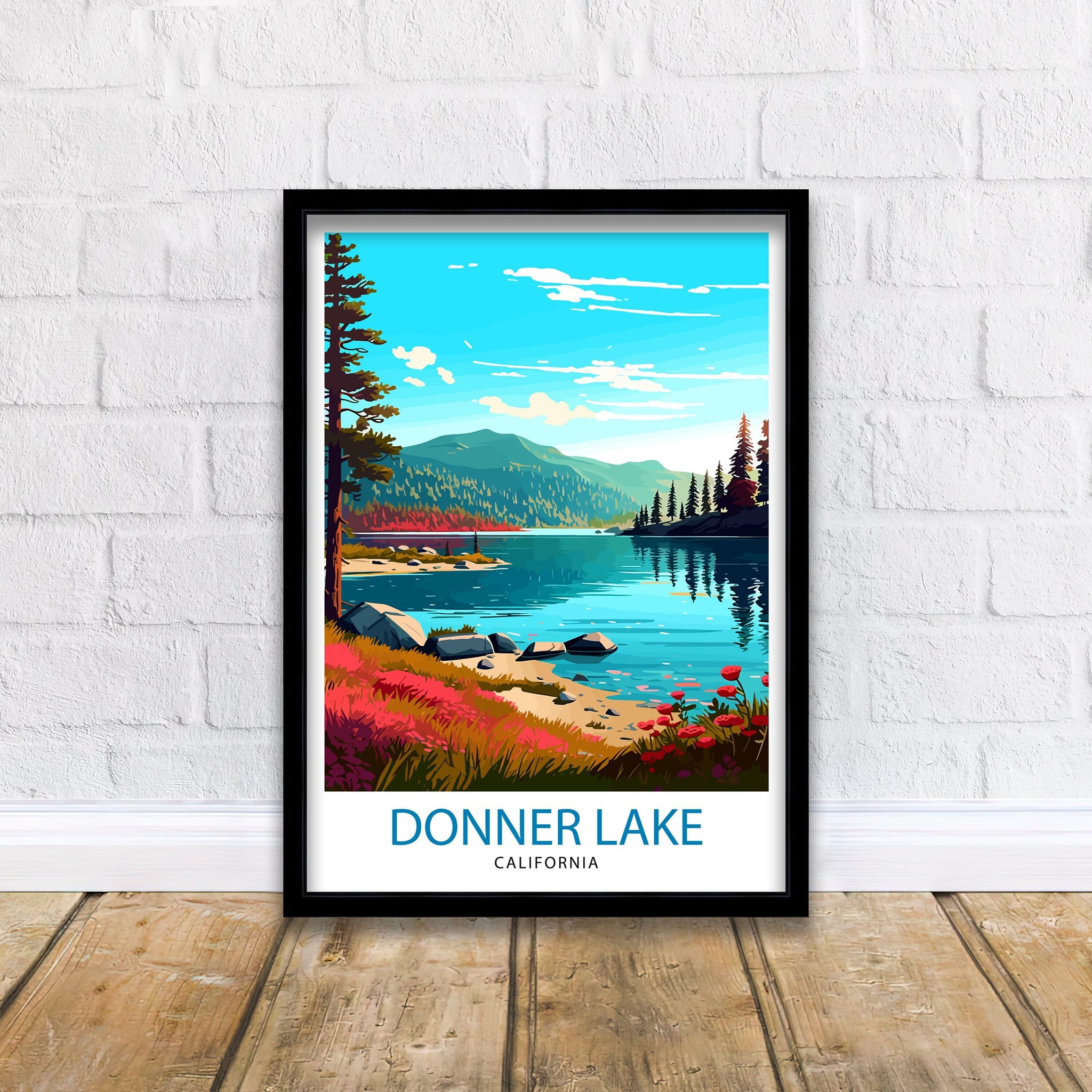 Donner Lake California Travel Print| Donner Lake Wall Decor, Donner Lake Home Living Decor Donner Lake Illustration Travel Poster Gift