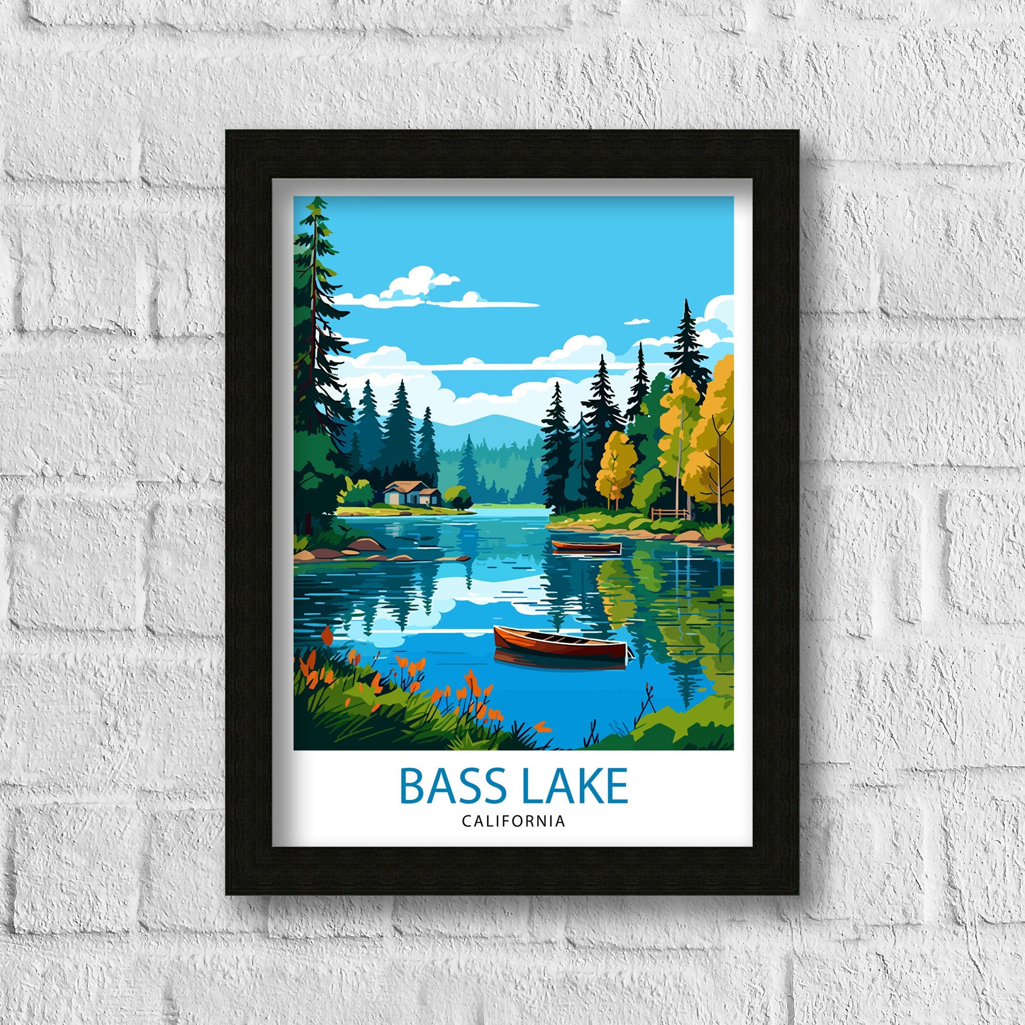 Bass Lake California Travel Print| Bass Lake Wall Decor Bass Lake Home Living Decor Bass Lake California Illustration Travel Poster Gift