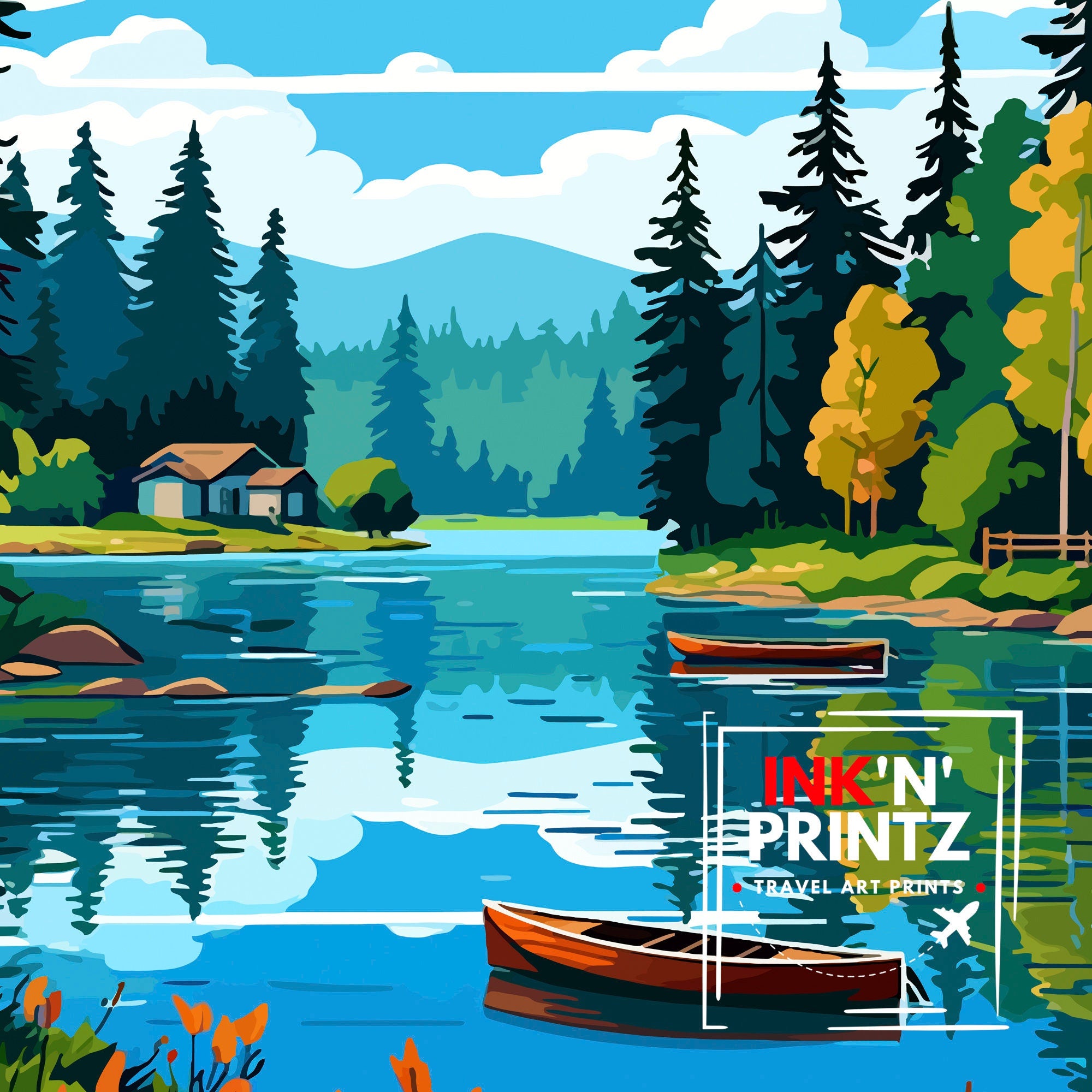 Bass Lake California Travel Print| Bass Lake Wall Decor Bass Lake Home Living Decor Bass Lake California Illustration Travel Poster Gift