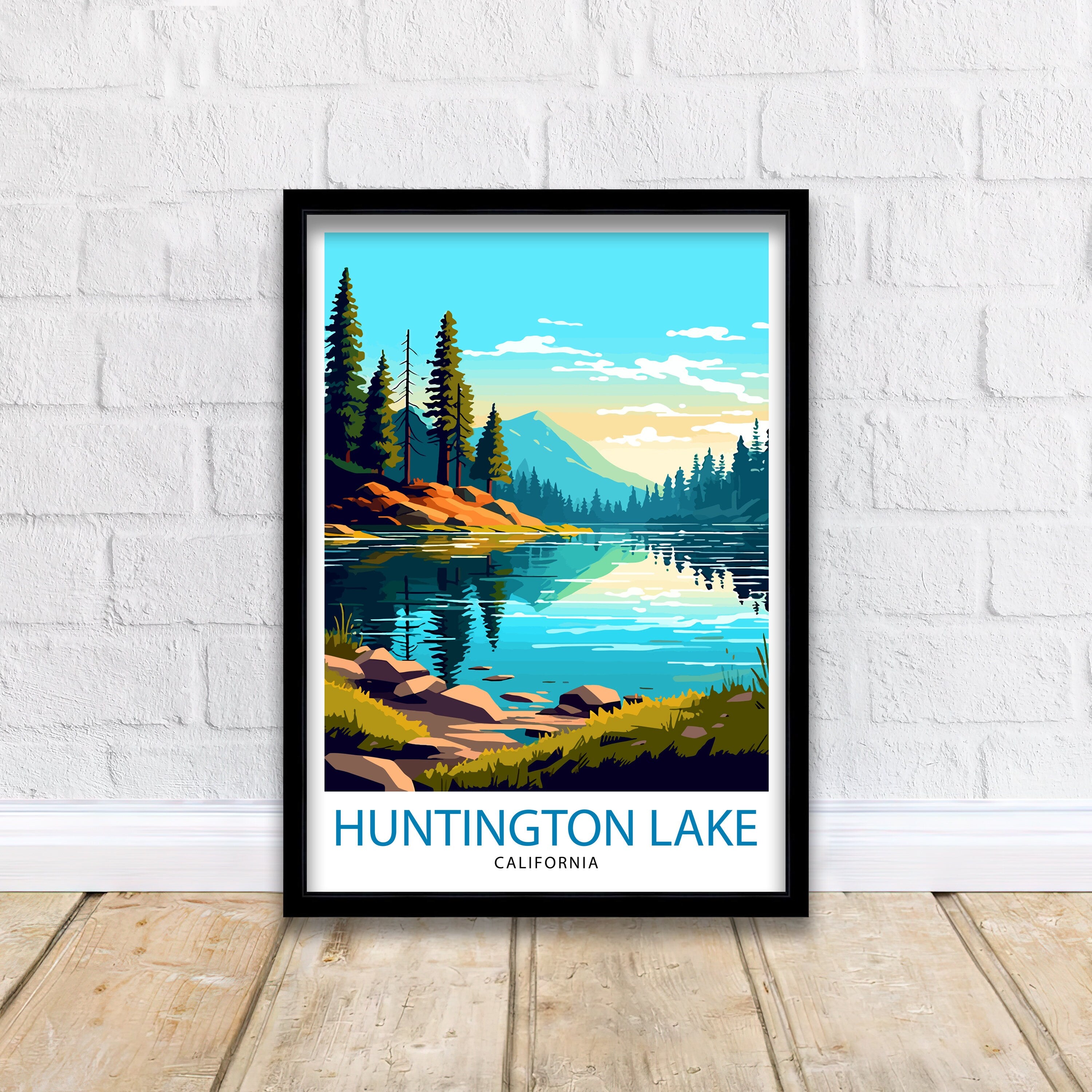 Huntington Lake Travel Print| Huntington Lake Wall Decor Huntington Lake Home Living Decor Huntington Lake Illustration Travel Poster Gift