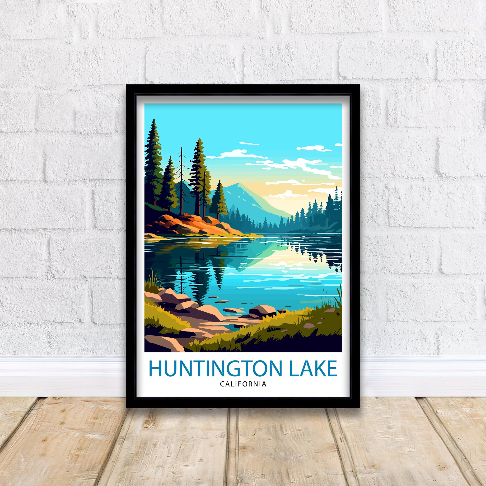 Huntington Lake Travel Print| Huntington Lake Wall Decor Huntington Lake Home Living Decor Huntington Lake Illustration Travel Poster Gift