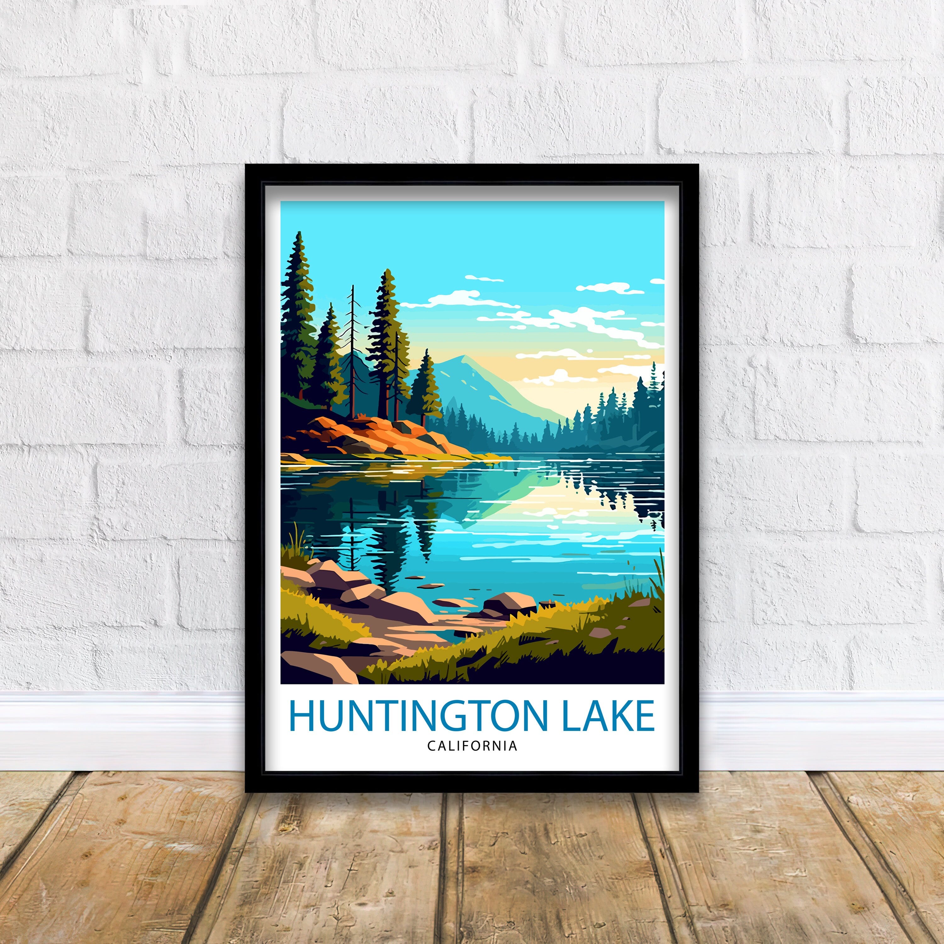 Huntington Lake Travel Print| Huntington Lake Wall Decor Huntington Lake Home Living Decor Huntington Lake Illustration Travel Poster Gift