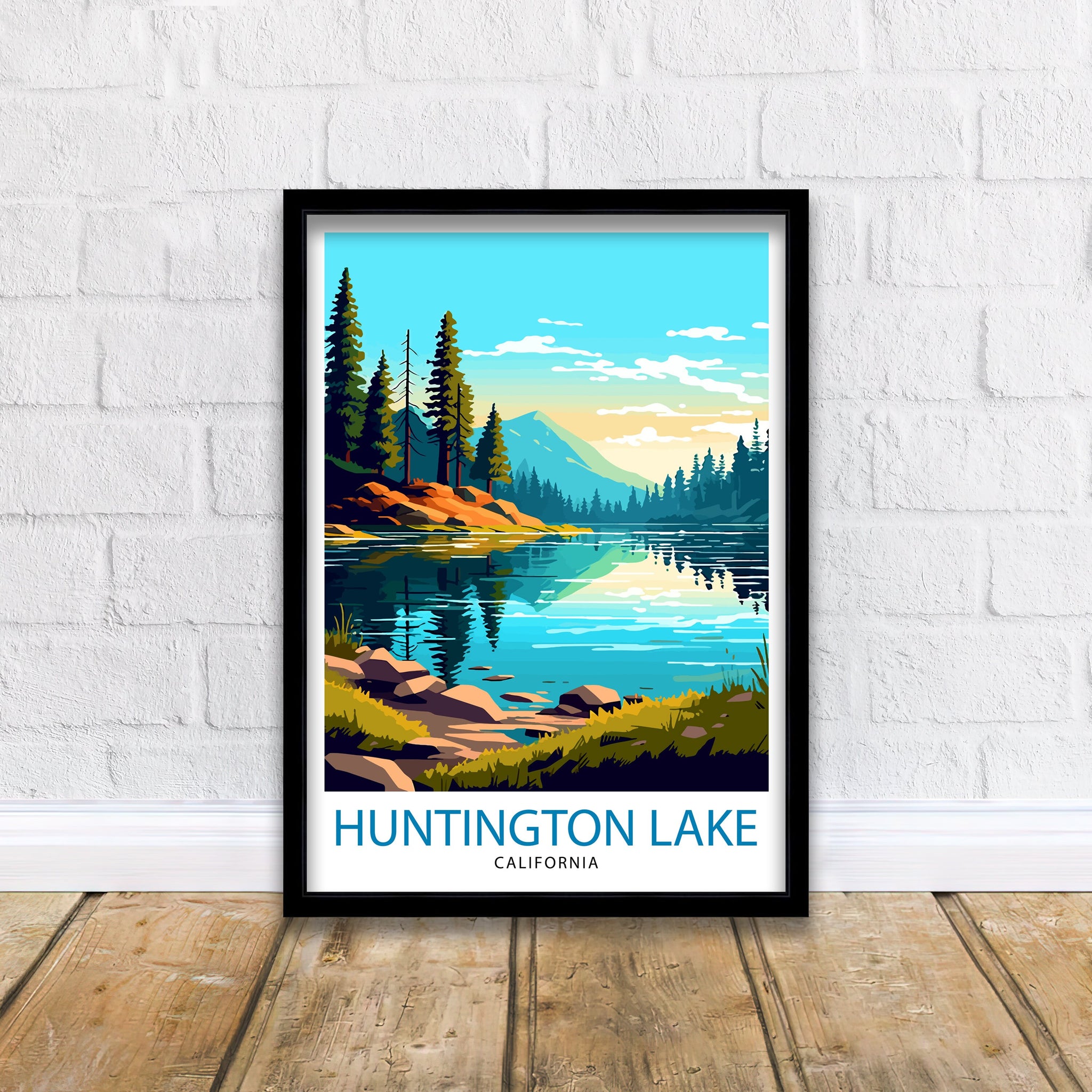 Huntington Lake Travel Print| Huntington Lake Wall Decor Huntington Lake Home Living Decor Huntington Lake Illustration Travel Poster Gift