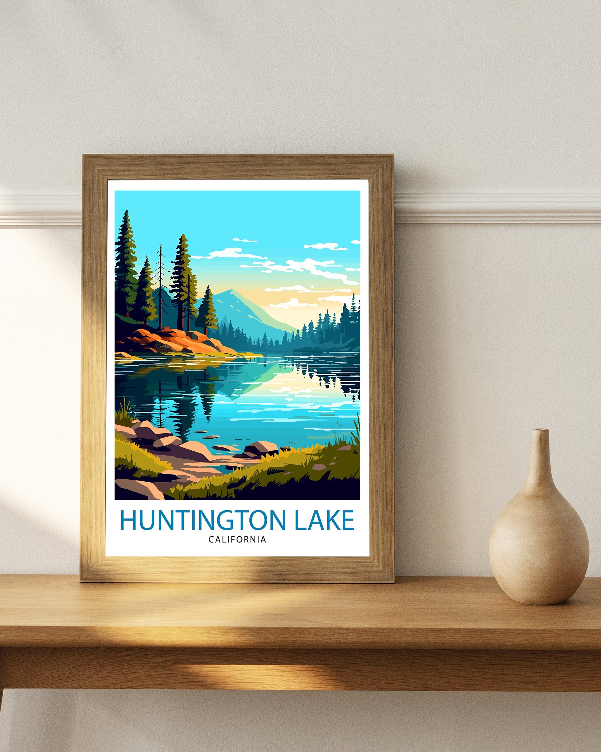 Huntington Lake Travel Print| Huntington Lake Wall Decor Huntington Lake Home Living Decor Huntington Lake Illustration Travel Poster Gift