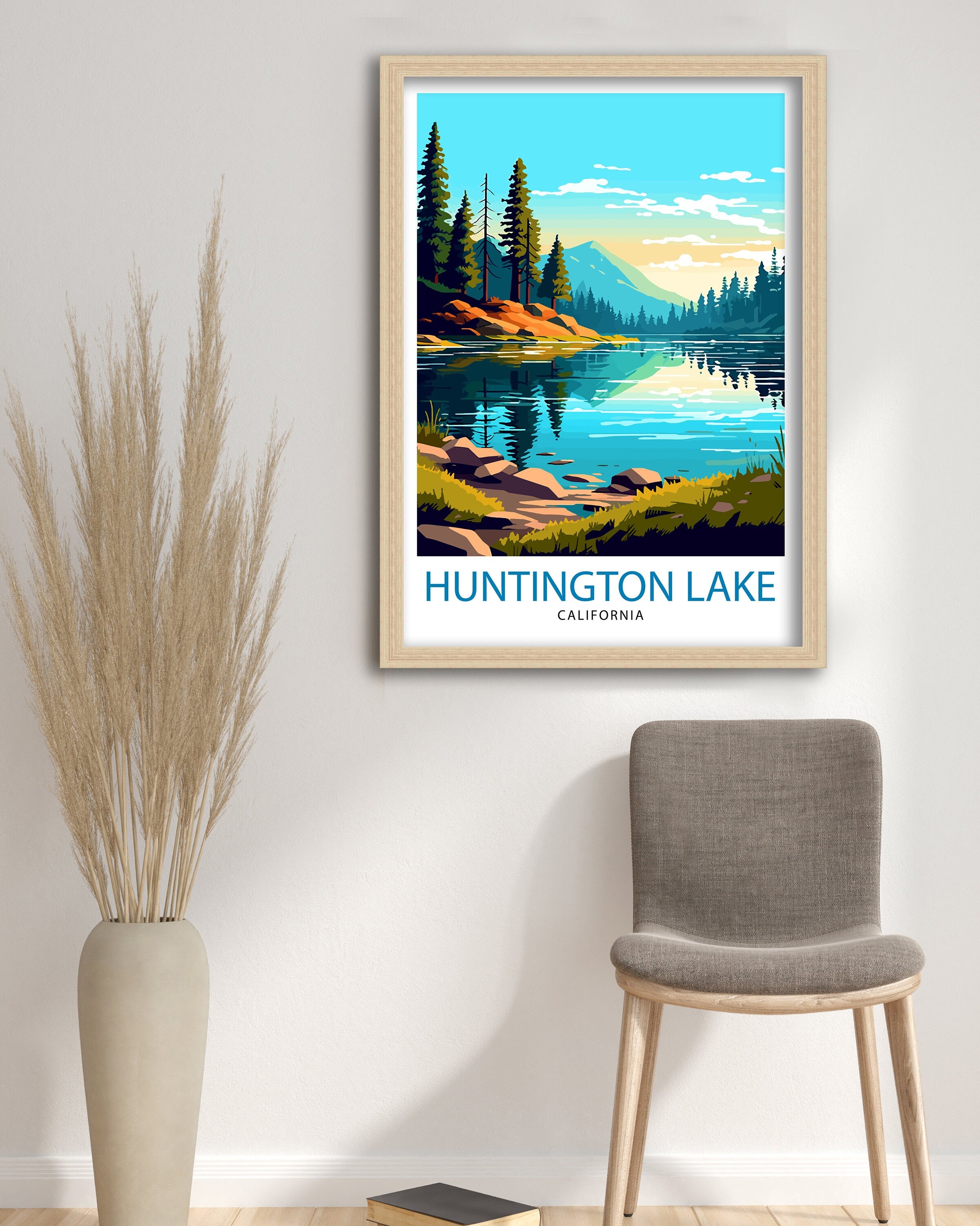Huntington Lake Travel Print| Huntington Lake Wall Decor Huntington Lake Home Living Decor Huntington Lake Illustration Travel Poster Gift