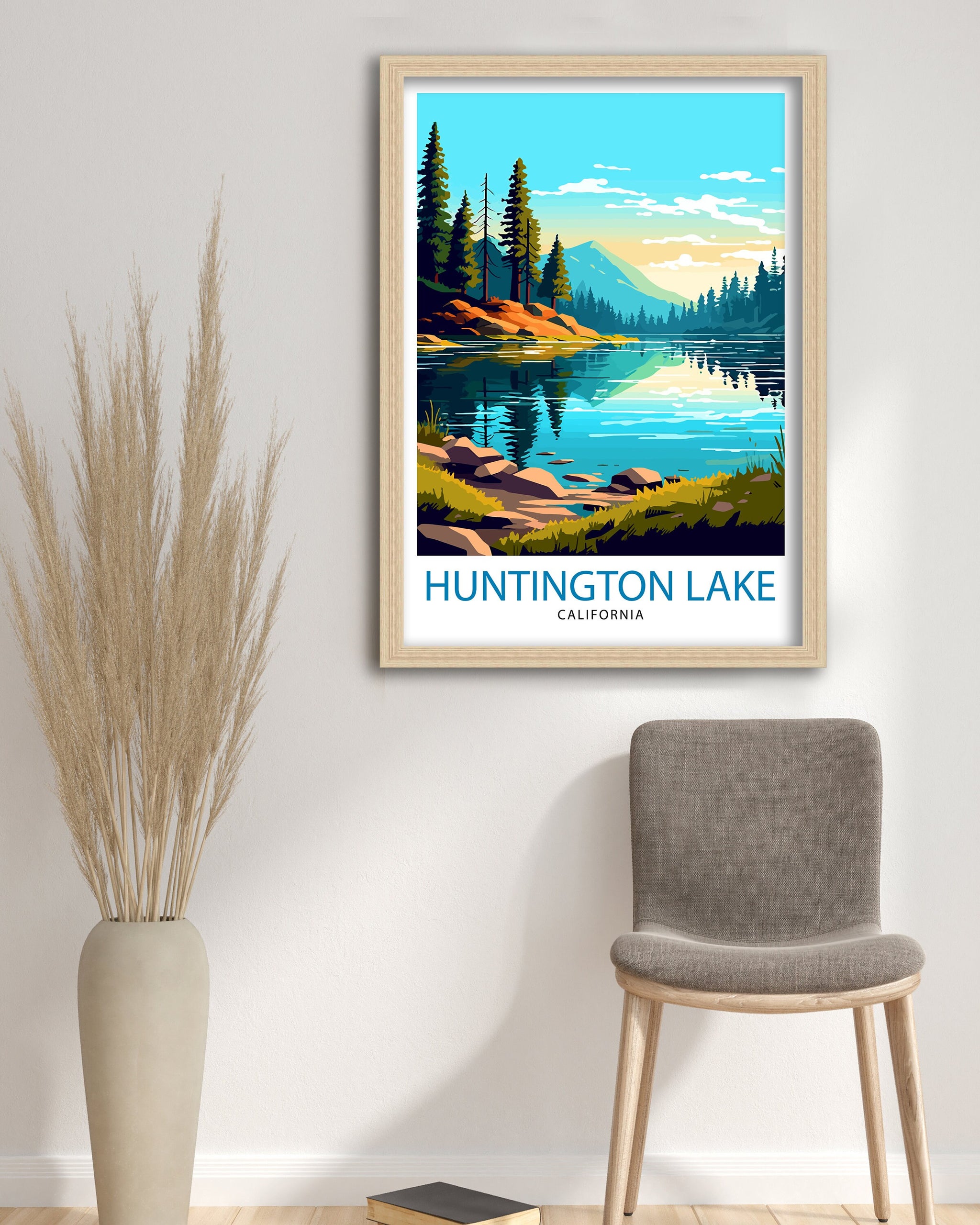 Huntington Lake Travel Print| Huntington Lake Wall Decor Huntington Lake Home Living Decor Huntington Lake Illustration Travel Poster Gift