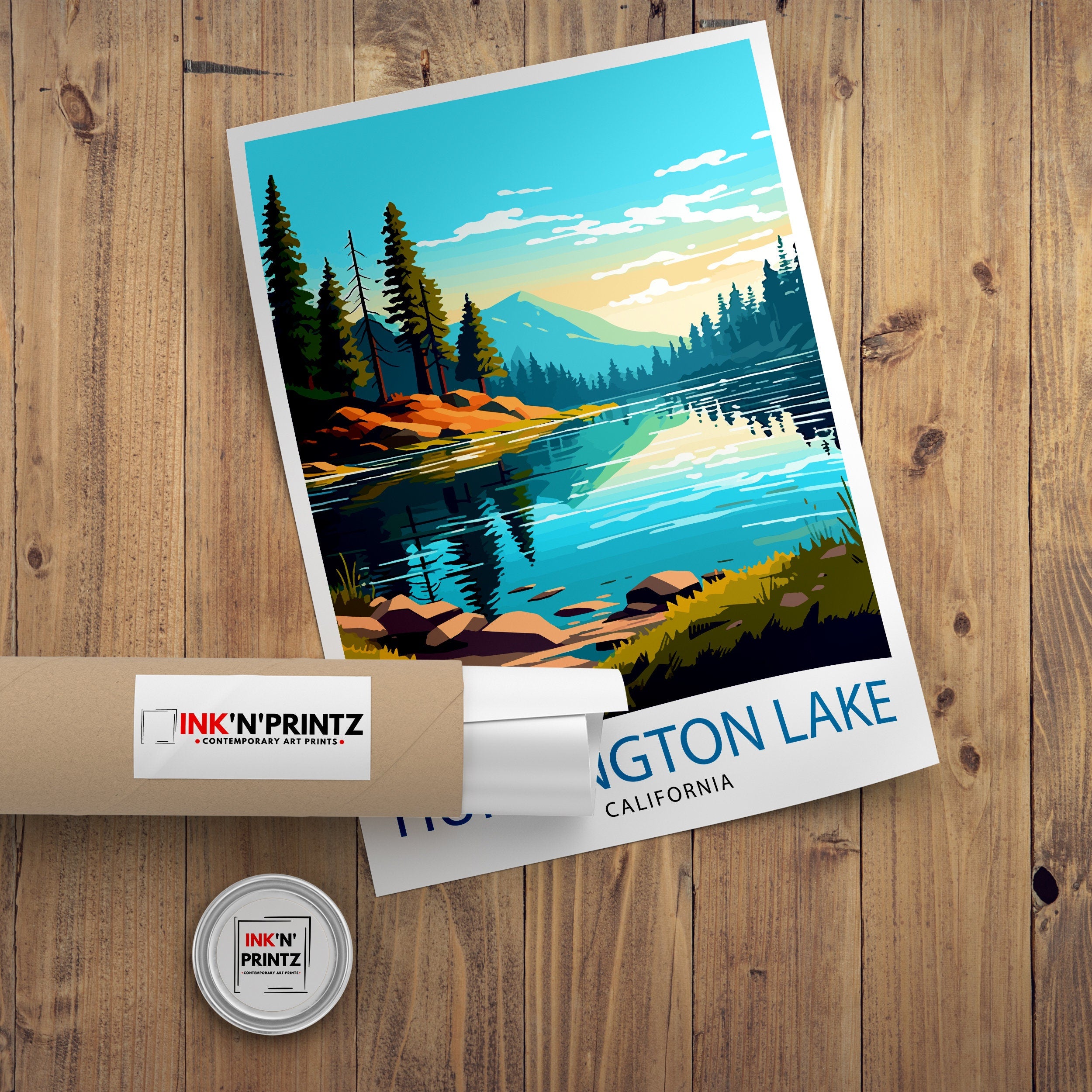 Huntington Lake Travel Print| Huntington Lake Wall Decor Huntington Lake Home Living Decor Huntington Lake Illustration Travel Poster Gift