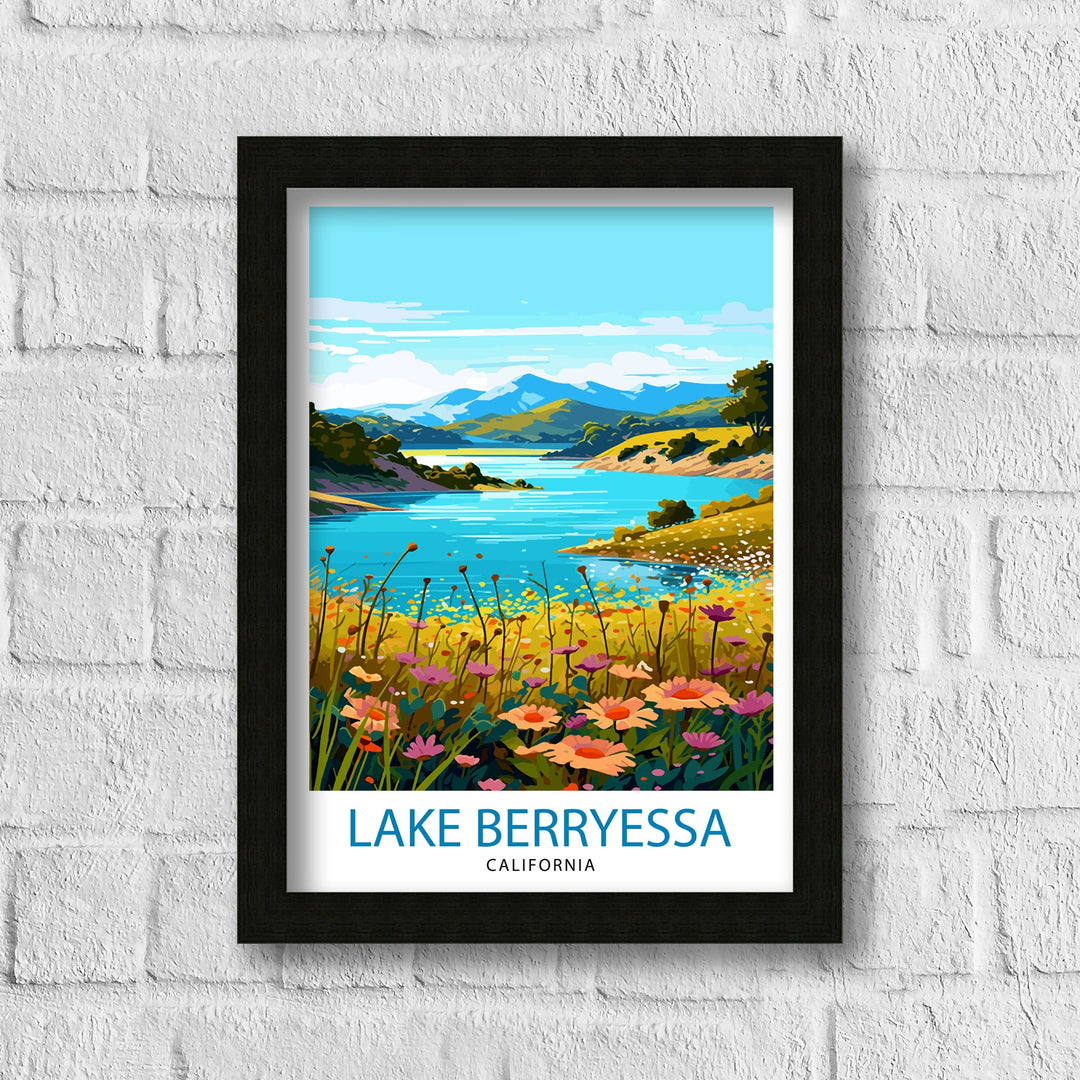 Lake Berryessa Travel Print| Berryessa Wall Decor Berryessa Home Living Decor Berryessa California Illustration Travel Poster Gift