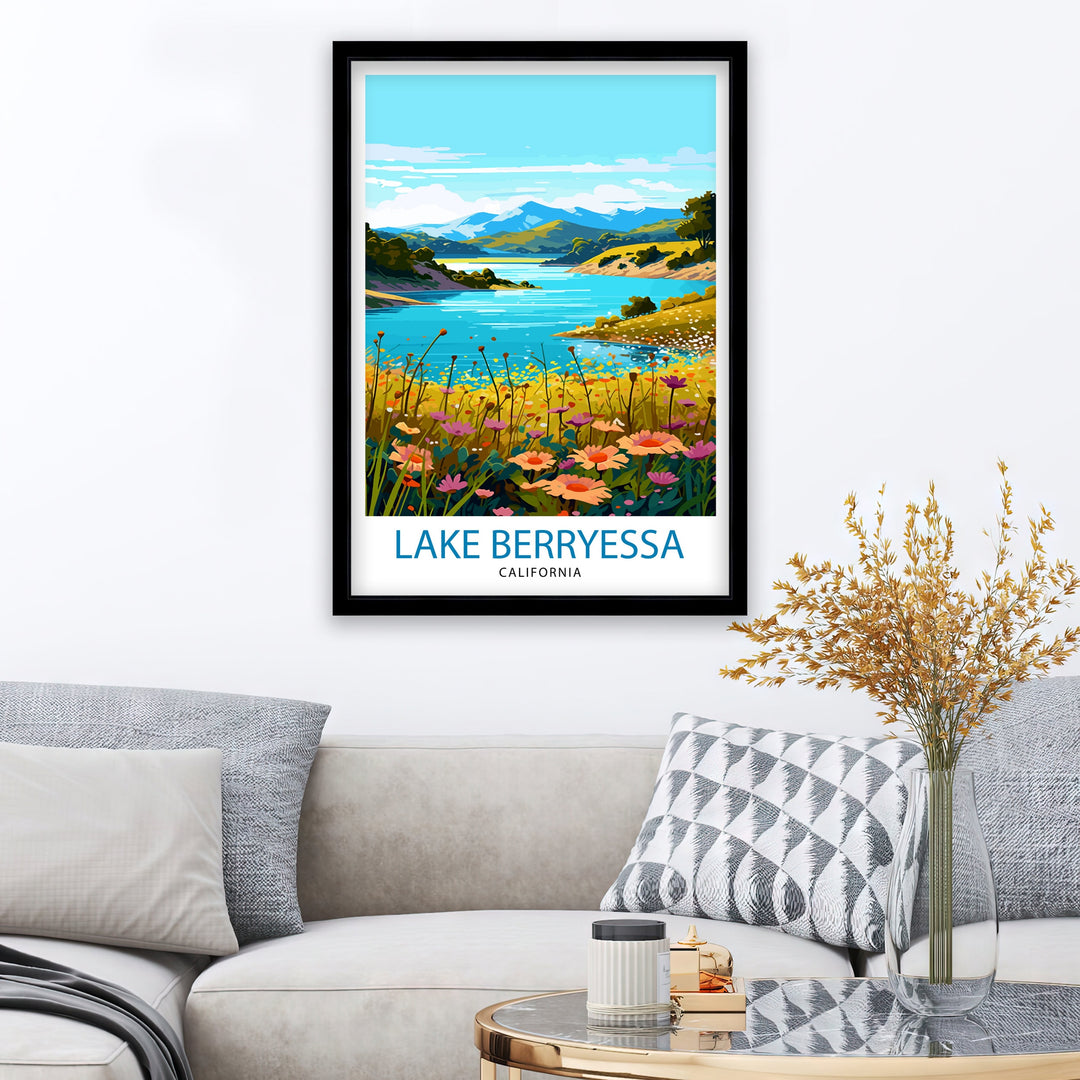 Lake Berryessa Travel Print| Berryessa Wall Decor Berryessa Home Living Decor Berryessa California Illustration Travel Poster Gift