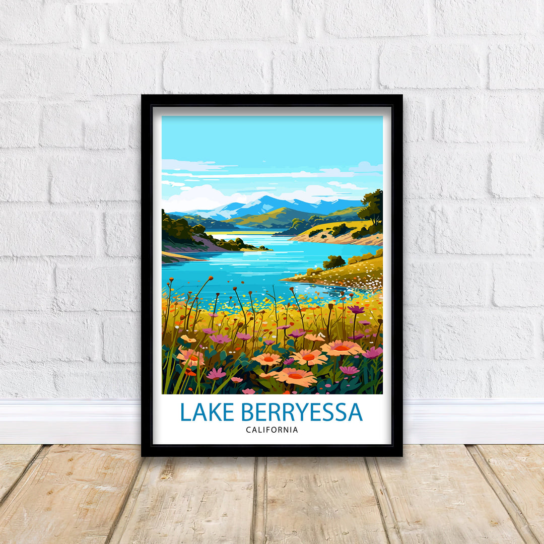 Lake Berryessa Travel Print| Berryessa Wall Decor Berryessa Home Living Decor Berryessa California Illustration Travel Poster Gift