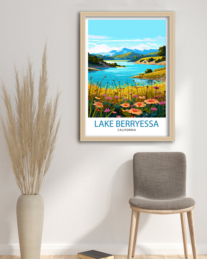 Lake Berryessa Travel Print| Berryessa Wall Decor Berryessa Home Living Decor Berryessa California Illustration Travel Poster Gift