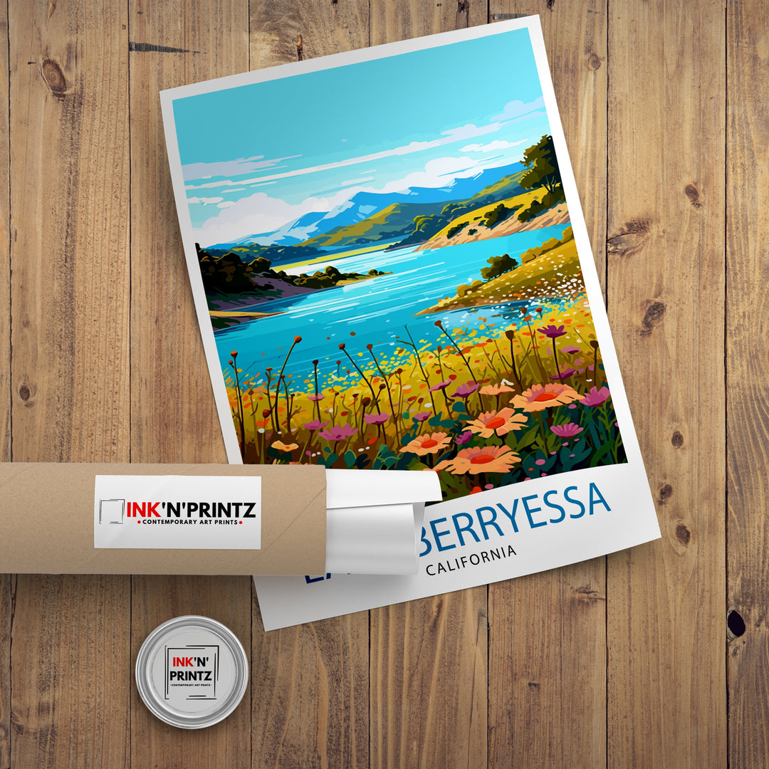 Lake Berryessa Travel Print| Berryessa Wall Decor Berryessa Home Living Decor Berryessa California Illustration Travel Poster Gift
