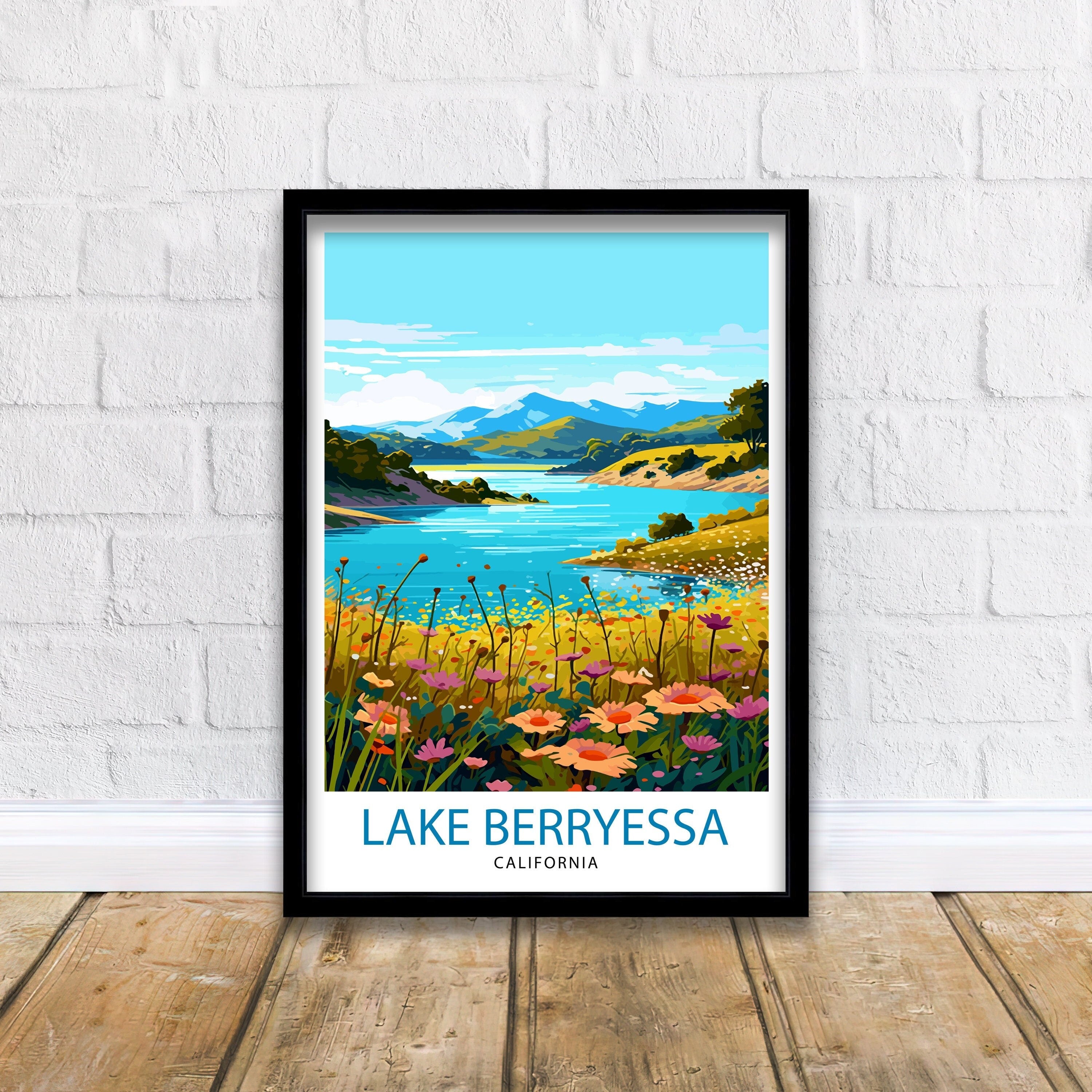 Lake Berryessa Travel Print| Berryessa Wall Decor Berryessa Home Living Decor Berryessa California Illustration Travel Poster Gift