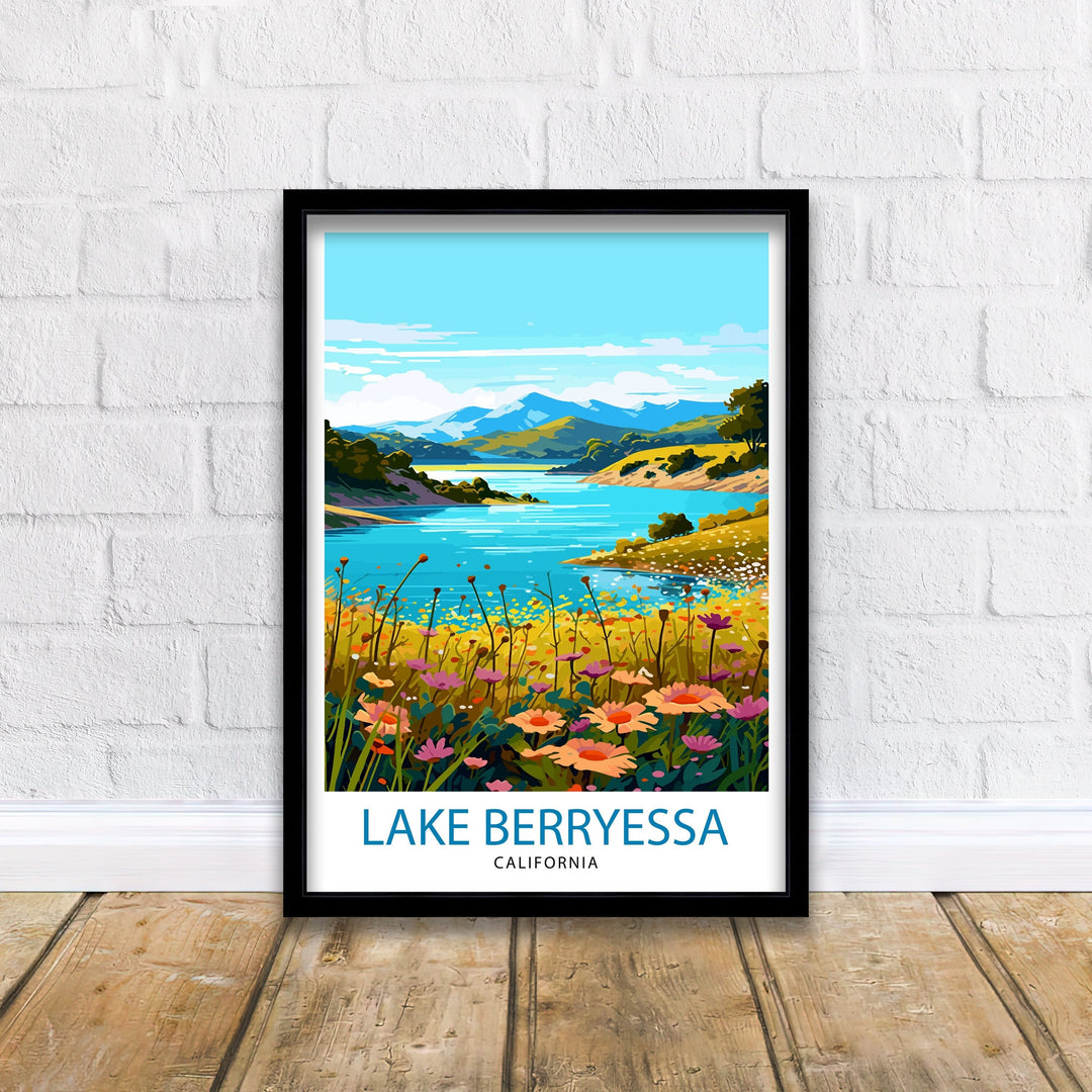 Lake Berryessa Travel Print| Berryessa Wall Decor Berryessa Home Living Decor Berryessa California Illustration Travel Poster Gift