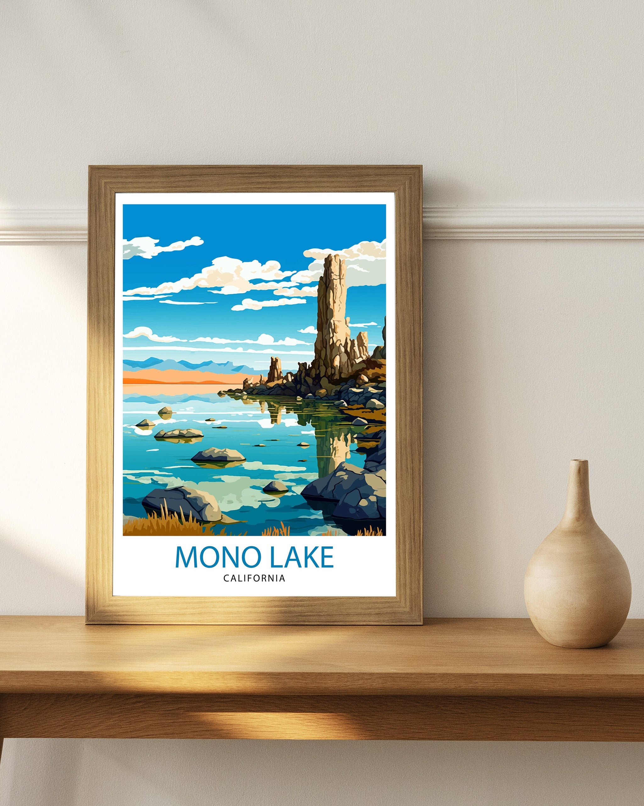 Mono Lake Travel Poster | California Tufa Rock Illustration