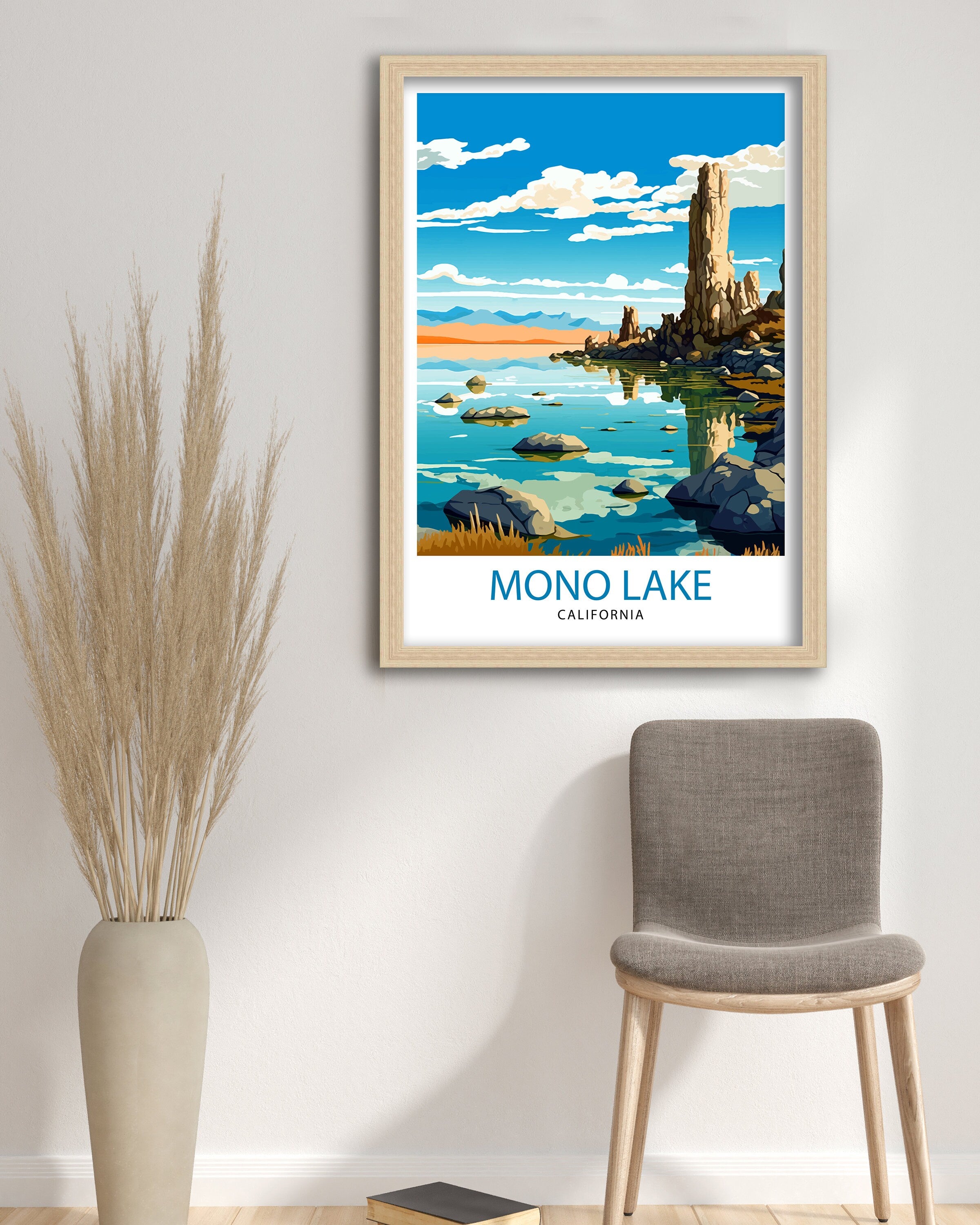 Mono Lake Travel Poster | California Tufa Rock Illustration