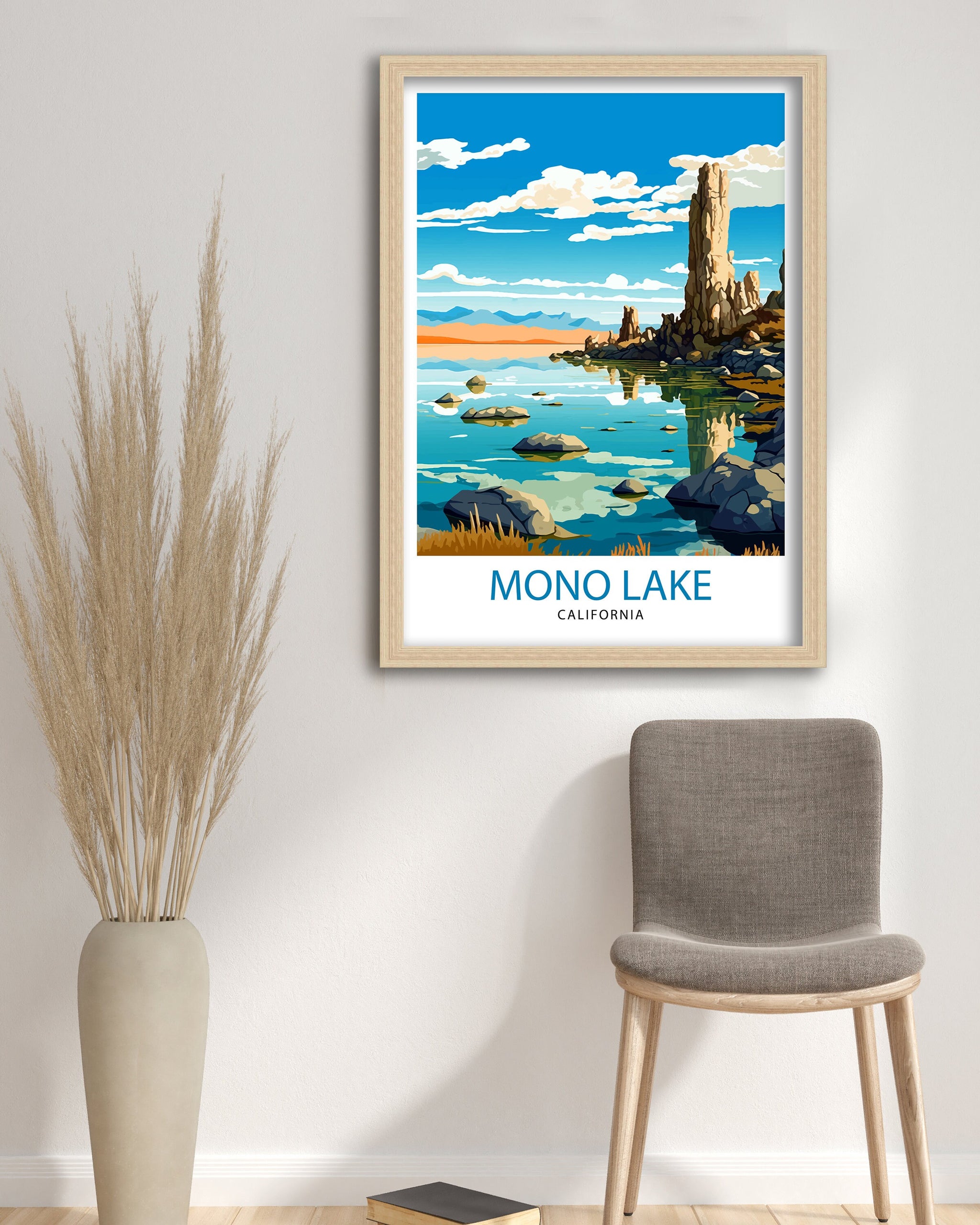 Mono Lake Travel Poster | California Tufa Rock Illustration
