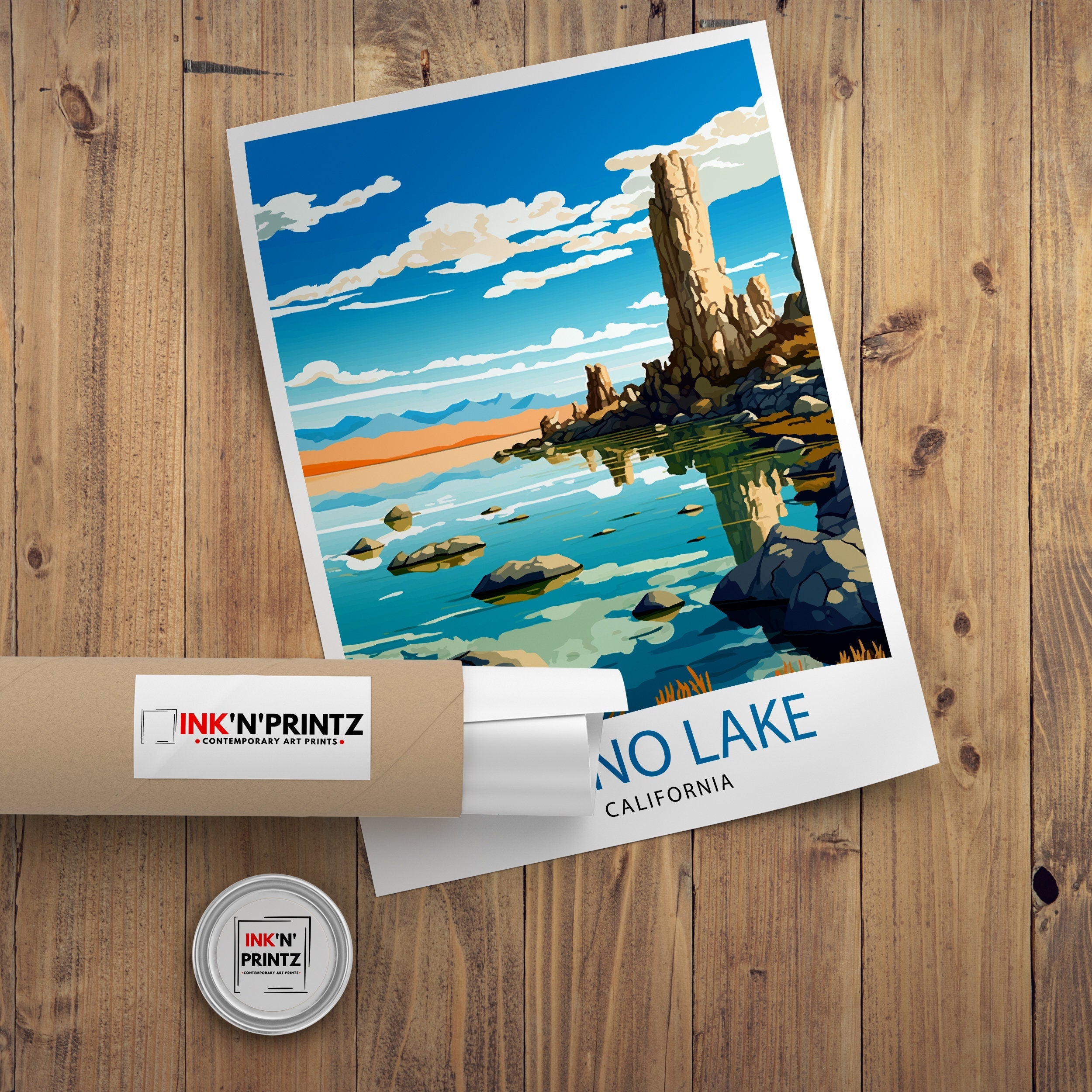 Mono Lake Travel Poster | California Tufa Rock Illustration
