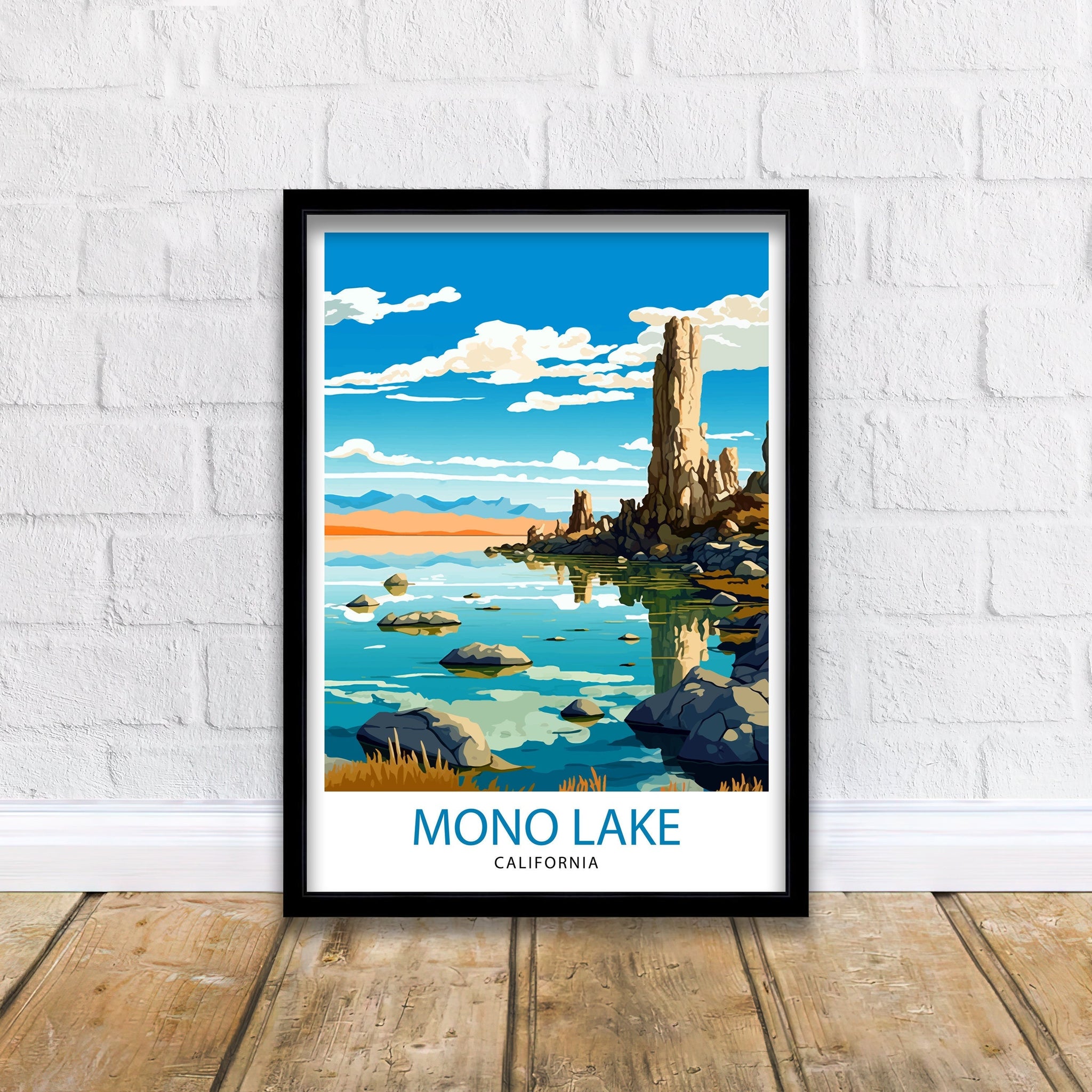 Mono Lake Travel Poster | California Tufa Rock Illustration