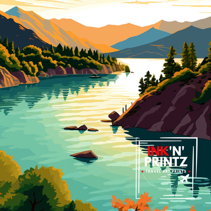 Shasta Lake California Travel Print| Shasta Lake Wall Decor Shasta Lake Home Living Decor Shasta Lake California Illustration Travel Poster