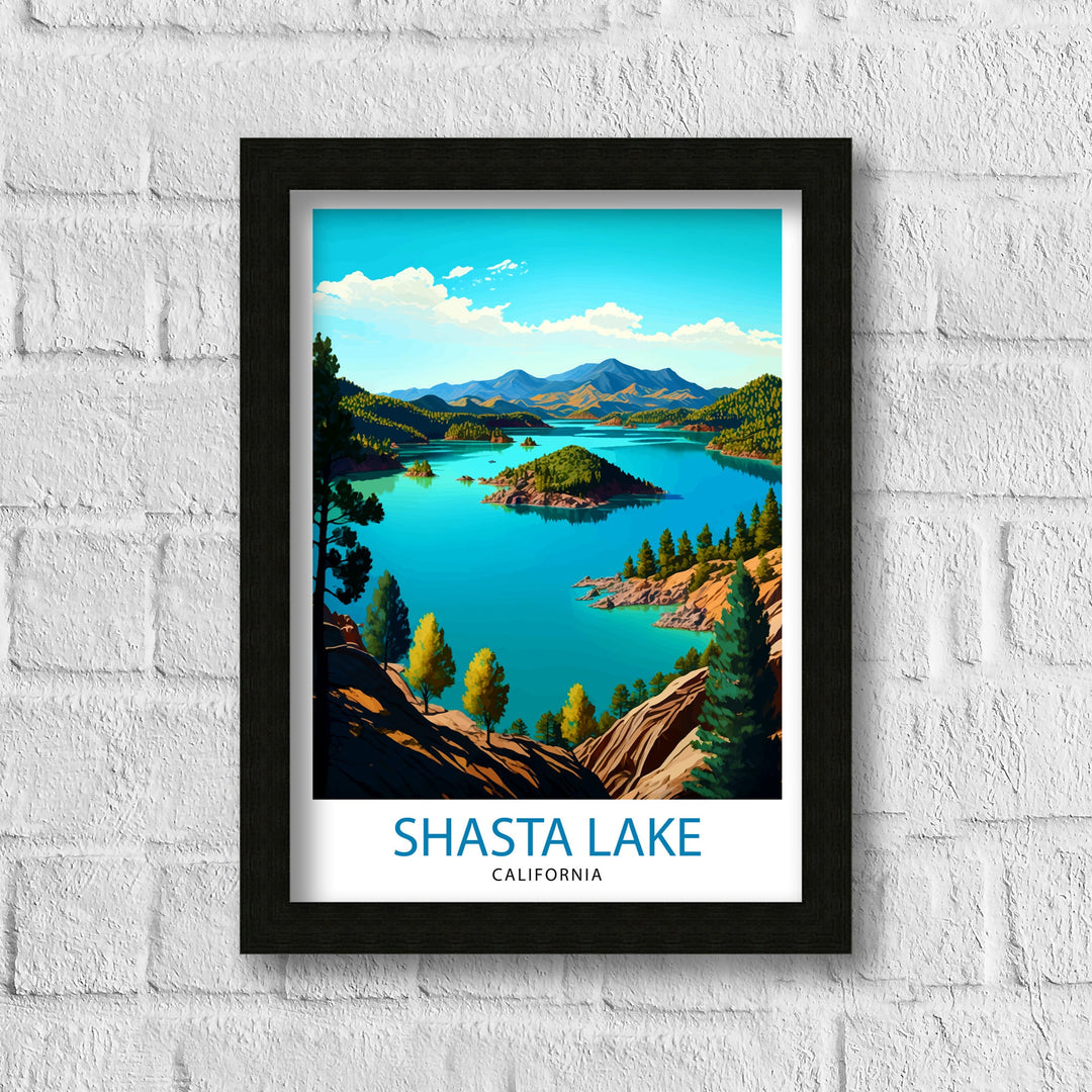 Shasta Lake California Travel Print| Shasta Lake Wall Decor Shasta Lake Home Living Decor Shasta Lake California Illustration Travel Poster