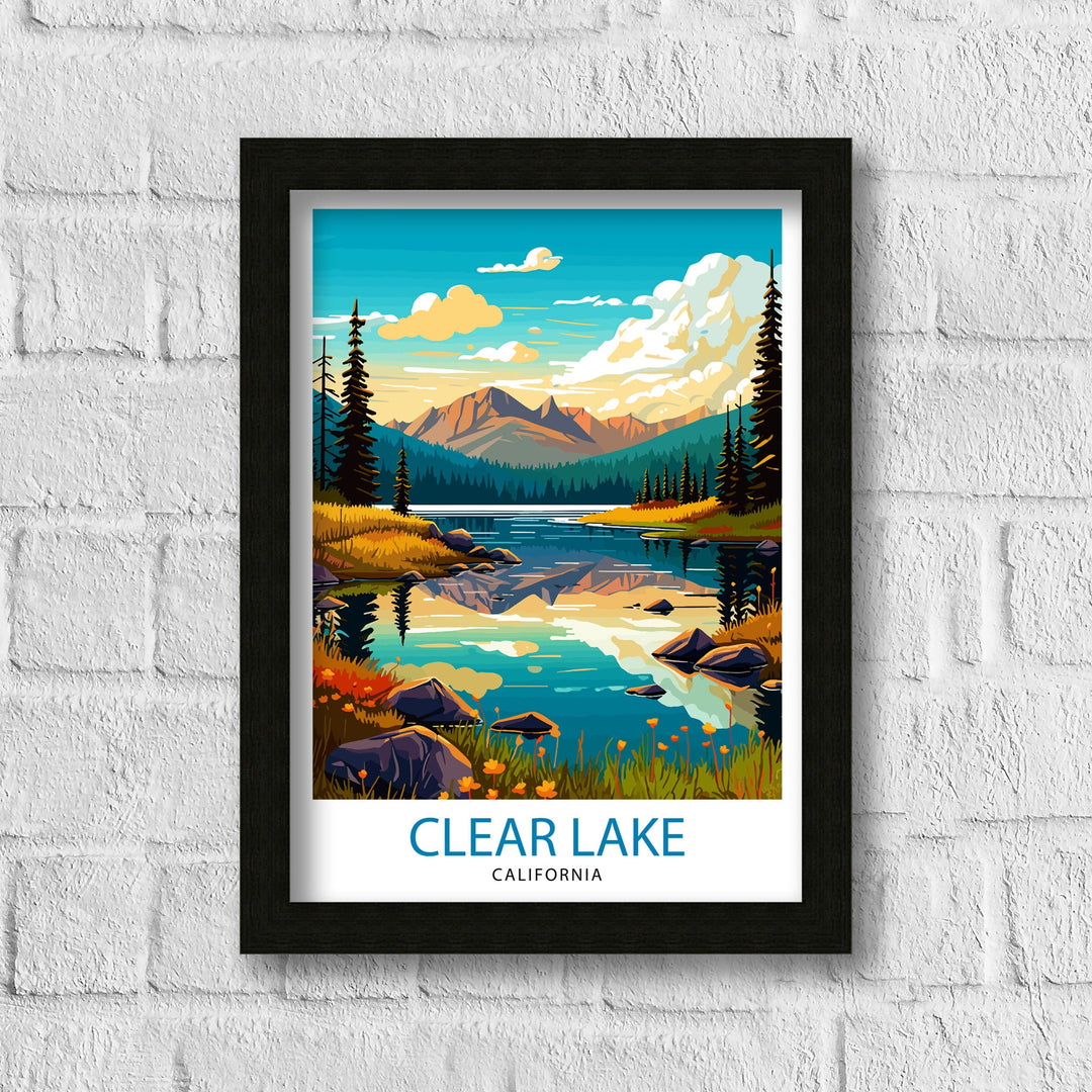 Clear Lake California Travel Print| Clear Lake Wall Decor Clear Lake Home Living Decor Clear Lake California Illustration Travel Poster