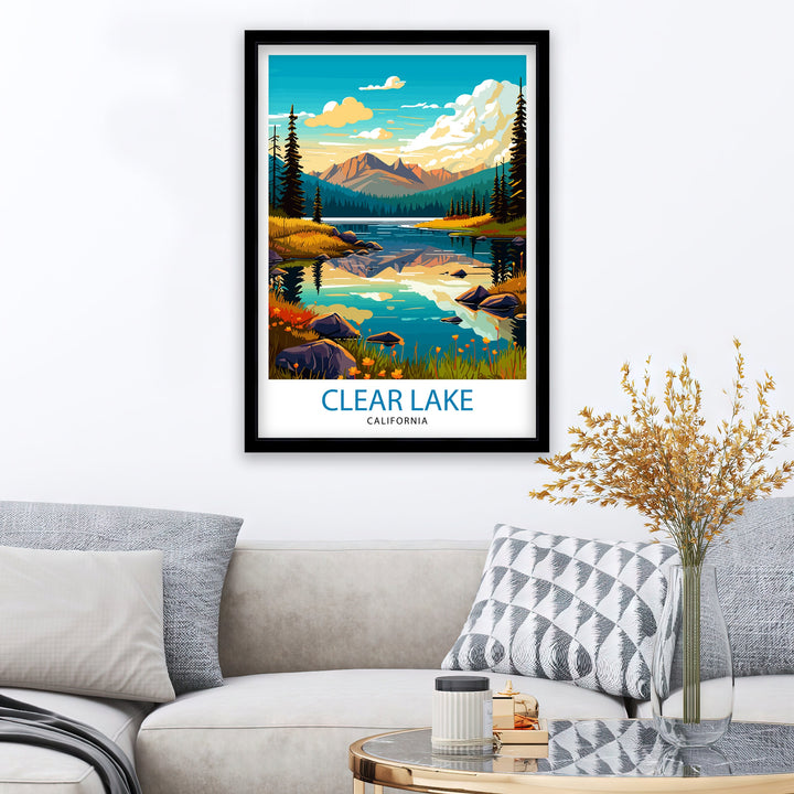 Clear Lake California Travel Print| Clear Lake Wall Decor Clear Lake Home Living Decor Clear Lake California Illustration Travel Poster