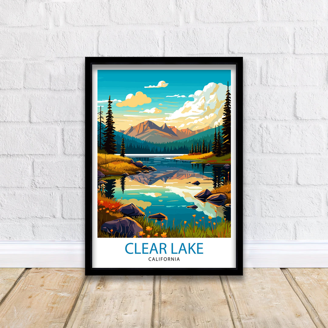 Clear Lake California Travel Print| Clear Lake Wall Decor Clear Lake Home Living Decor Clear Lake California Illustration Travel Poster