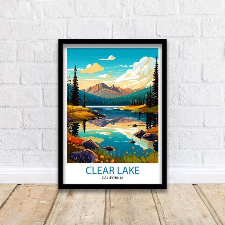 Clear Lake California Travel Print| Clear Lake Wall Decor Clear Lake Home Living Decor Clear Lake California Illustration Travel Poster