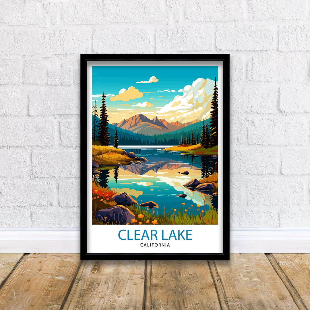 Clear Lake California Travel Print| Clear Lake Wall Decor Clear Lake Home Living Decor Clear Lake California Illustration Travel Poster