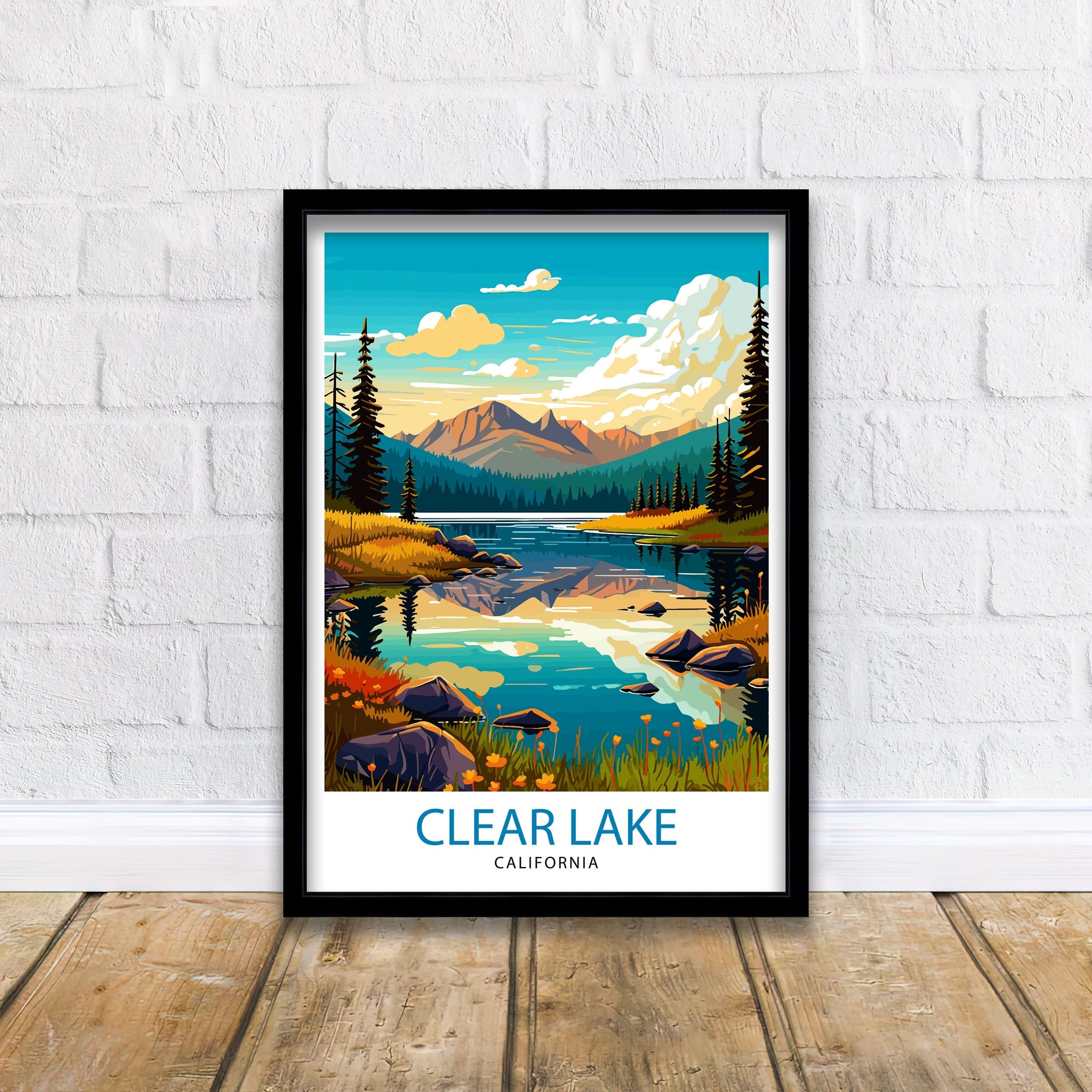 Clear Lake California Travel Print| Clear Lake Wall Decor Clear Lake Home Living Decor Clear Lake California Illustration Travel Poster