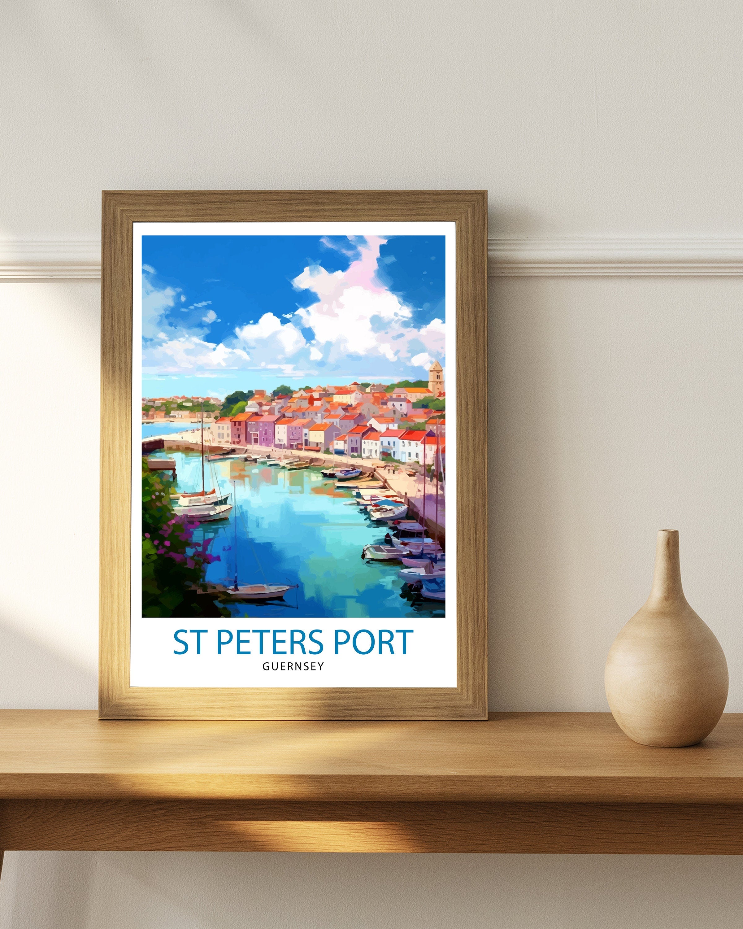 St. Peter Port Art Print, Colorful Guernsey Harbor Scene