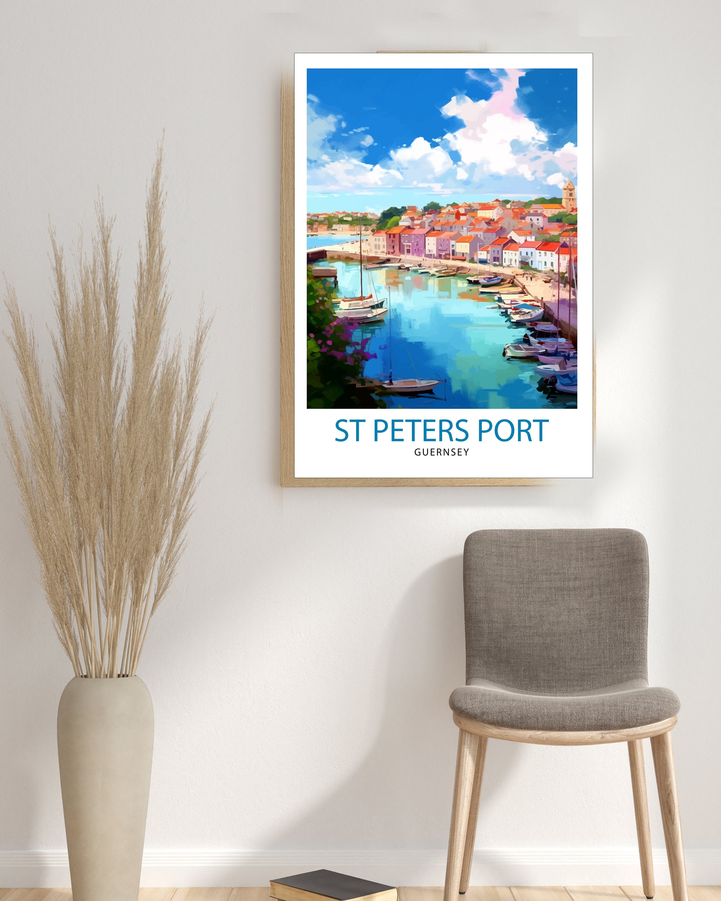 St. Peter Port Art Print, Colorful Guernsey Harbor Scene