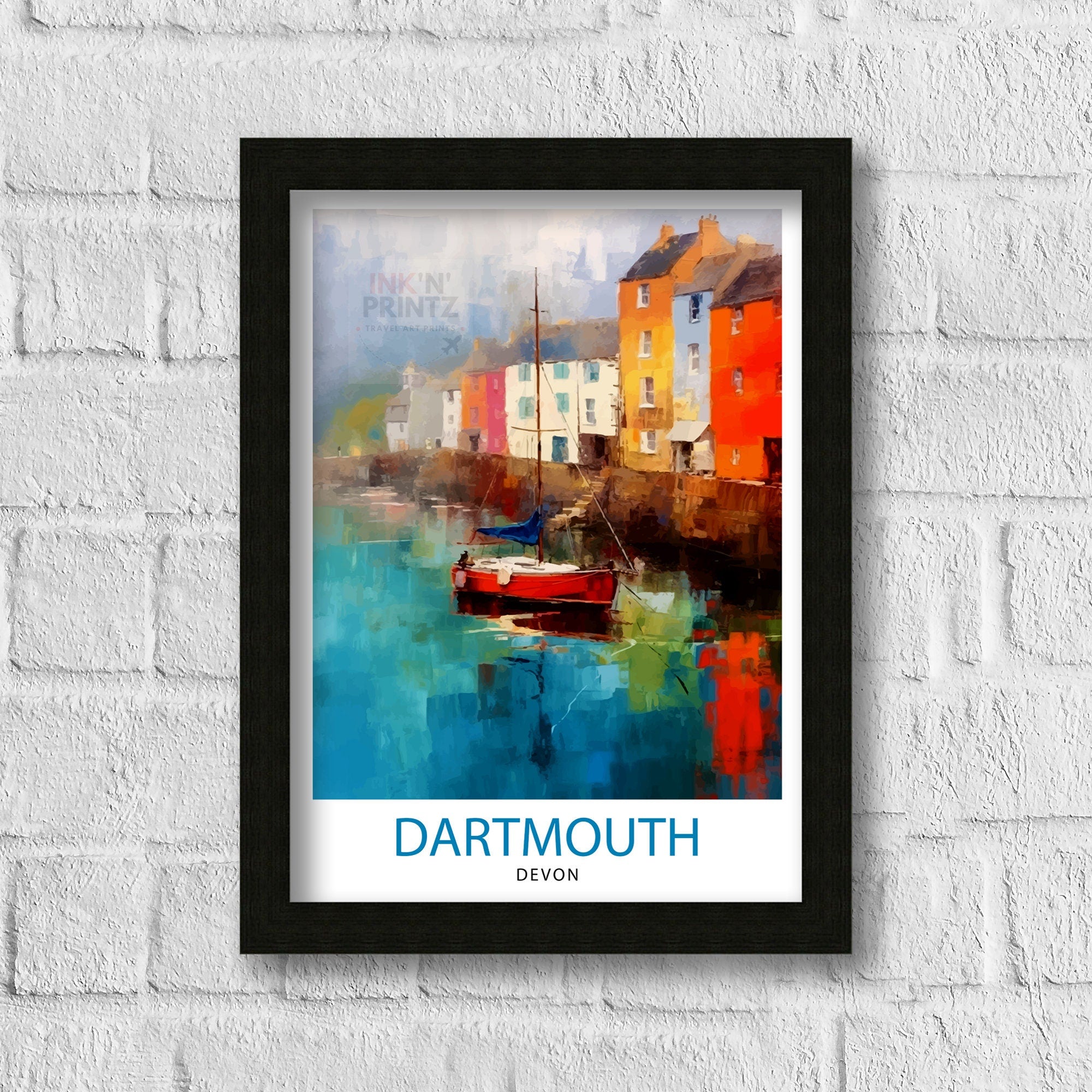 Dartmouth Harbour Travel Print Dartmouth Wall Decor Dartmouth Poster UK Travel Prints Dartmouth Art Print Dartmouth Illustration Dartmouth