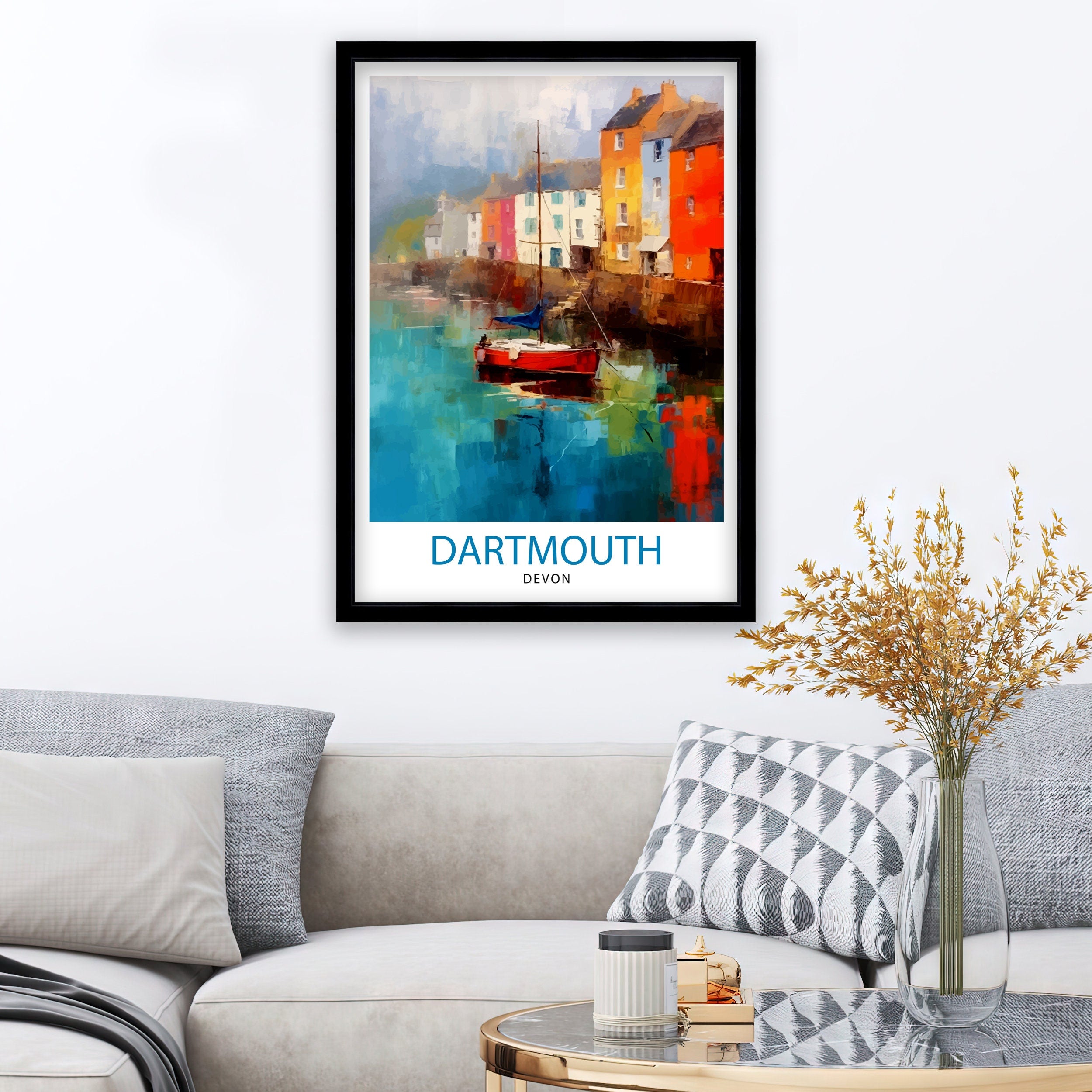 Dartmouth Harbour Travel Print Dartmouth Wall Decor Dartmouth Poster UK Travel Prints Dartmouth Art Print Dartmouth Illustration Dartmouth