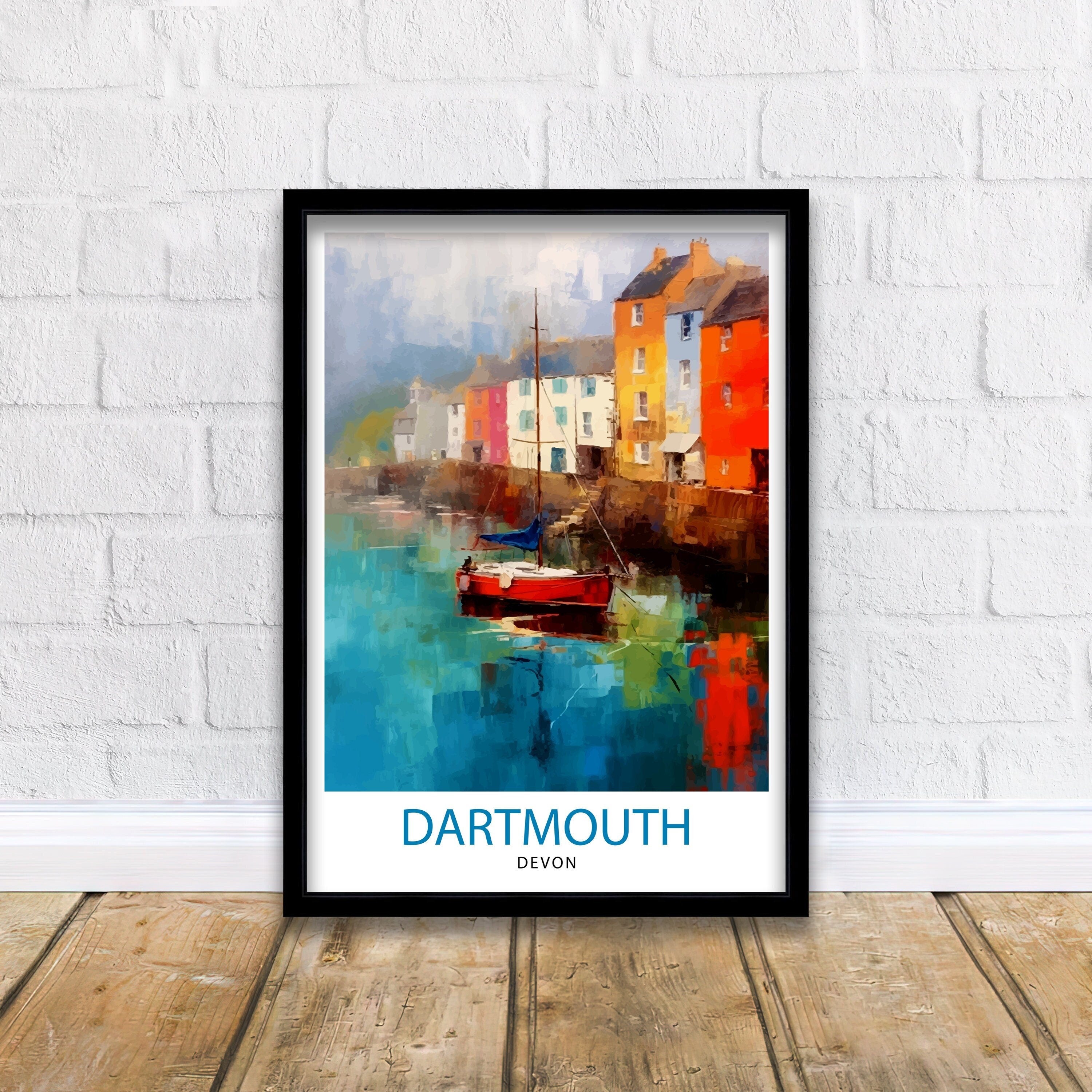 Dartmouth Harbour Travel Print Dartmouth Wall Decor Dartmouth Poster UK Travel Prints Dartmouth Art Print Dartmouth Illustration Dartmouth