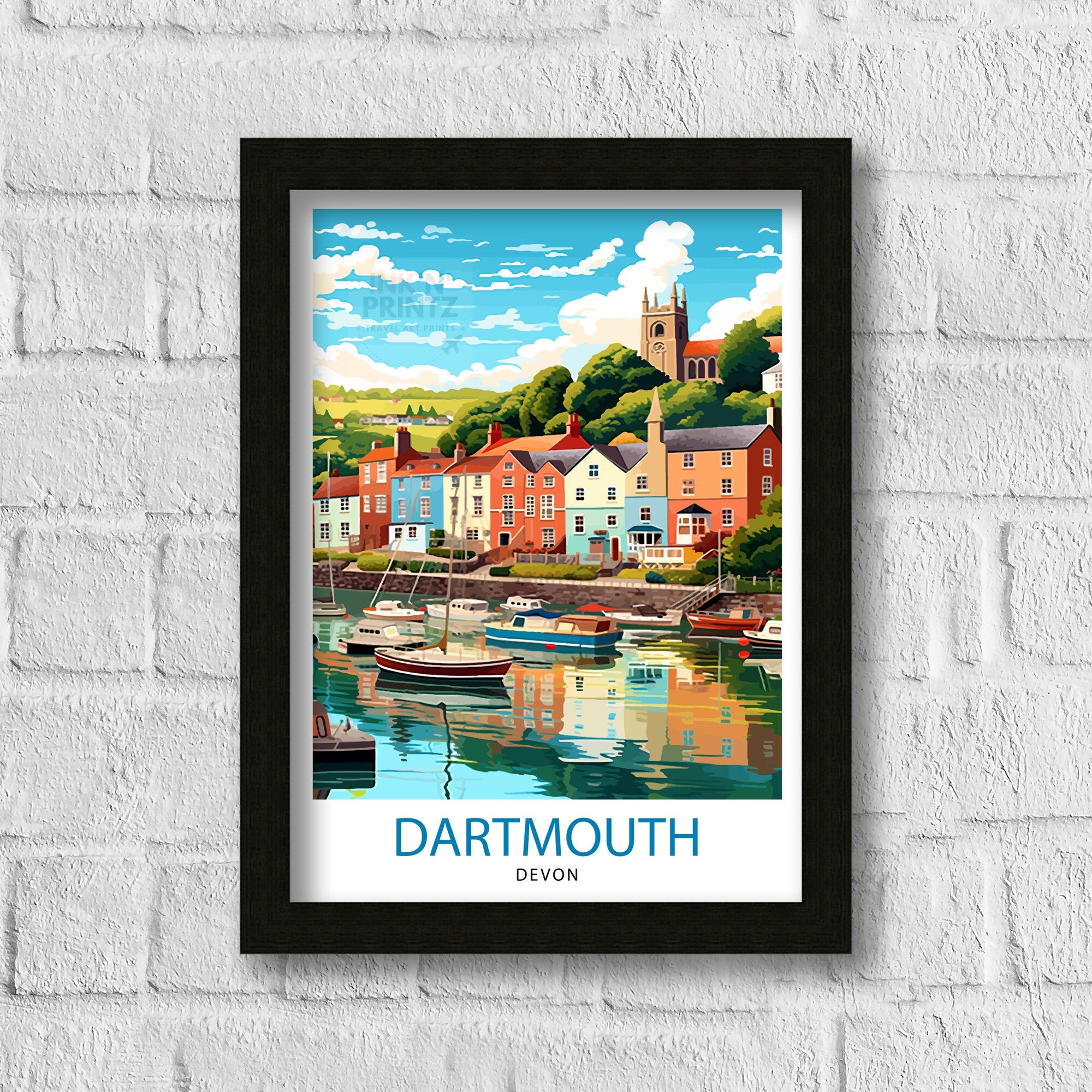 Dartmouth Harbour Travel Print Dartmouth Wall Decor Dartmouth Poster UK Travel Prints Dartmouth Art Print Dartmouth Illustration Dartmouth
