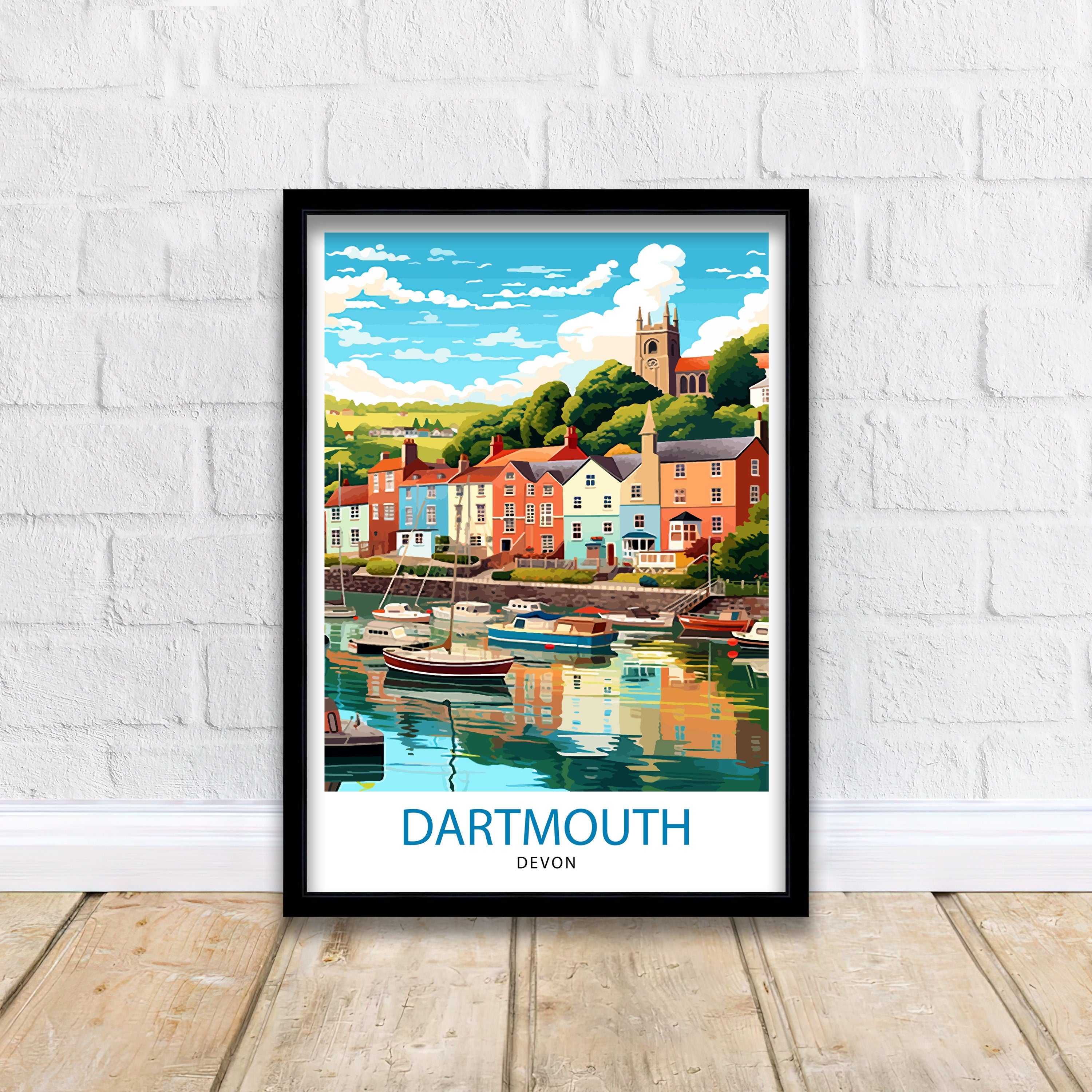 Dartmouth Harbour Travel Print Dartmouth Wall Decor Dartmouth Poster UK Travel Prints Dartmouth Art Print Dartmouth Illustration Dartmouth