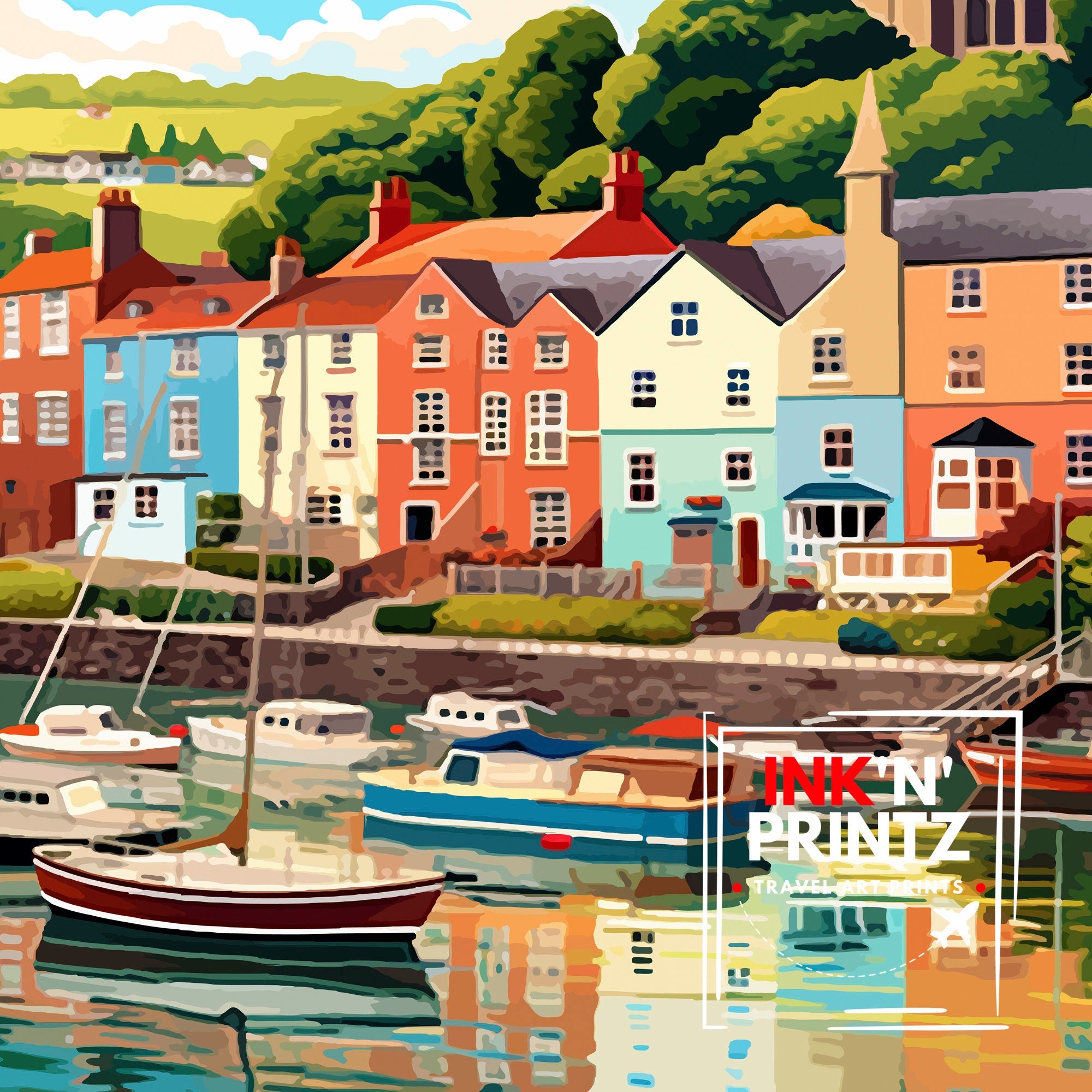 Dartmouth Harbour Travel Print Dartmouth Wall Decor Dartmouth Poster UK Travel Prints Dartmouth Art Print Dartmouth Illustration Dartmouth