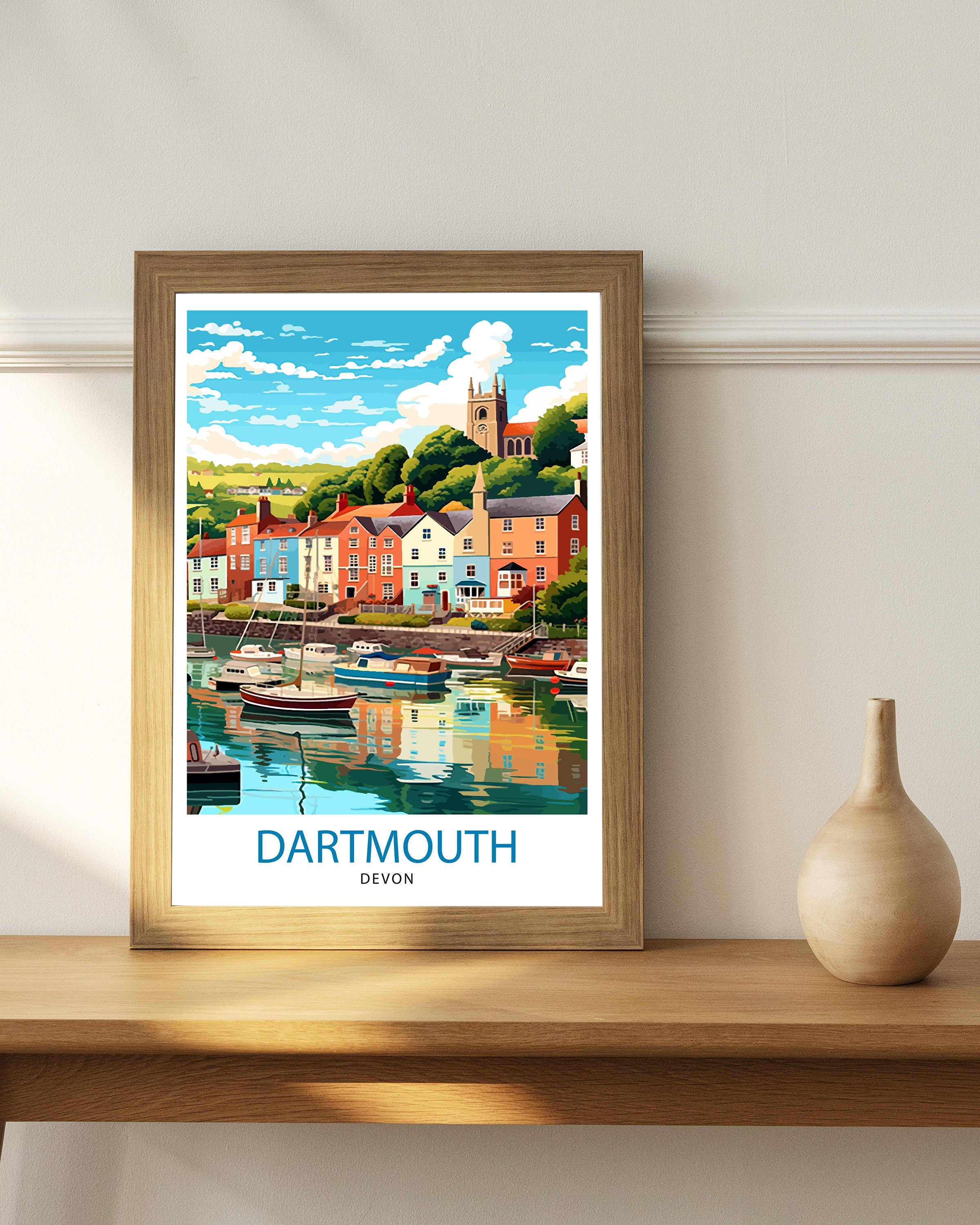 Dartmouth Harbour Travel Print Dartmouth Wall Decor Dartmouth Poster UK Travel Prints Dartmouth Art Print Dartmouth Illustration Dartmouth
