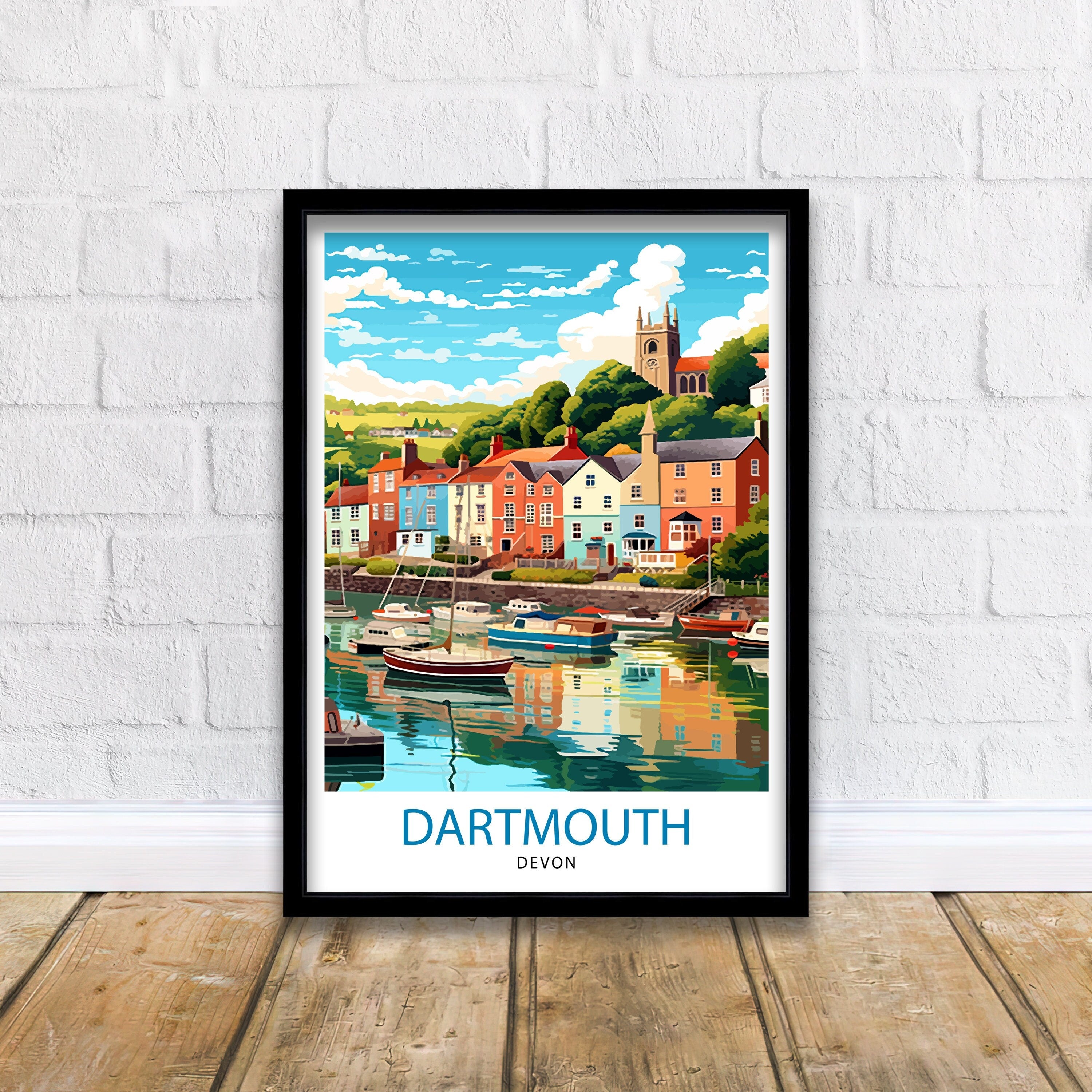 Dartmouth Harbour Travel Print Dartmouth Wall Decor Dartmouth Poster UK Travel Prints Dartmouth Art Print Dartmouth Illustration Dartmouth