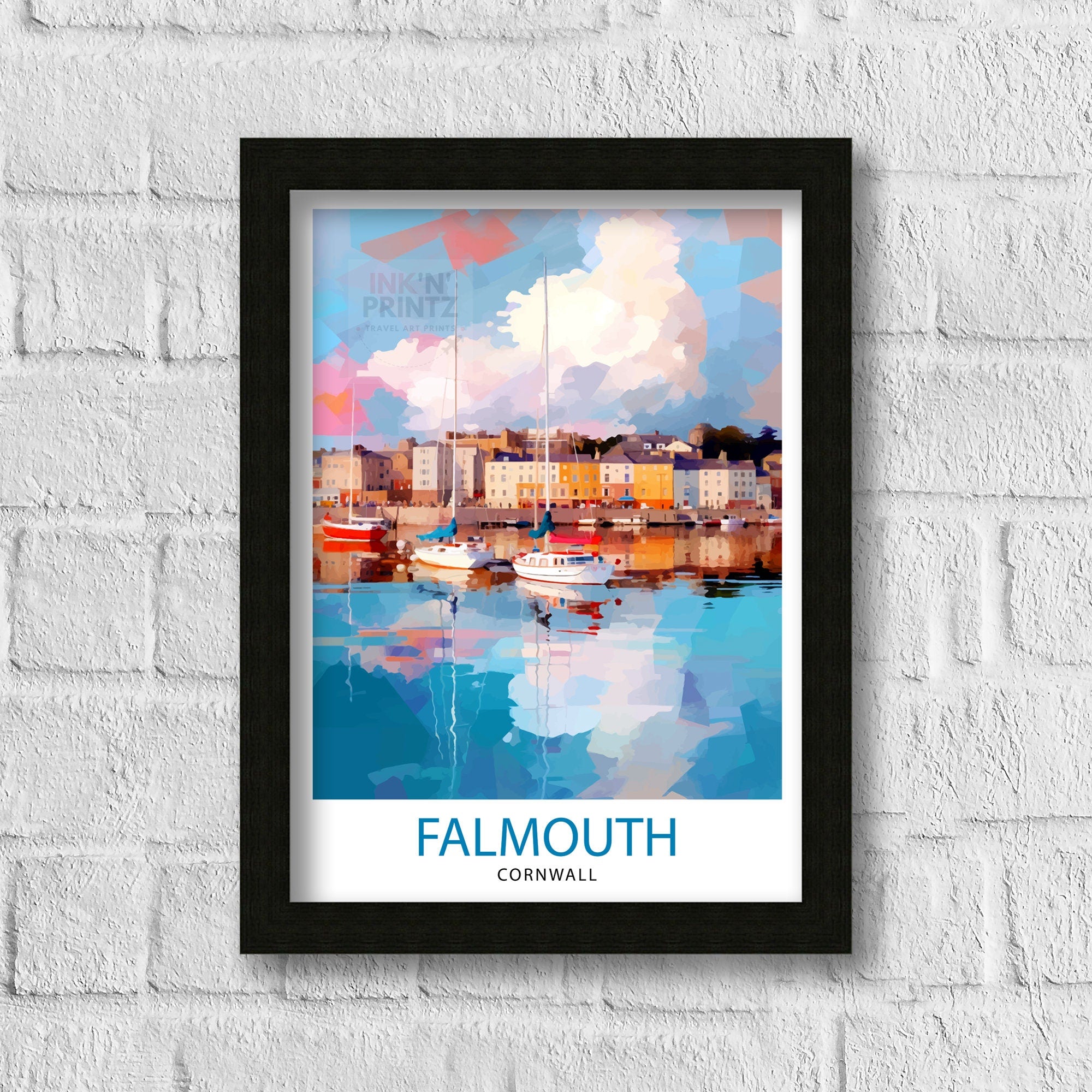 Falmouth Harbour Travel Print Falmouth Wall Decor Falmouth Poster Cornwall Travel Prints Falmouth Art Print Falmouth Illustration Falmouth