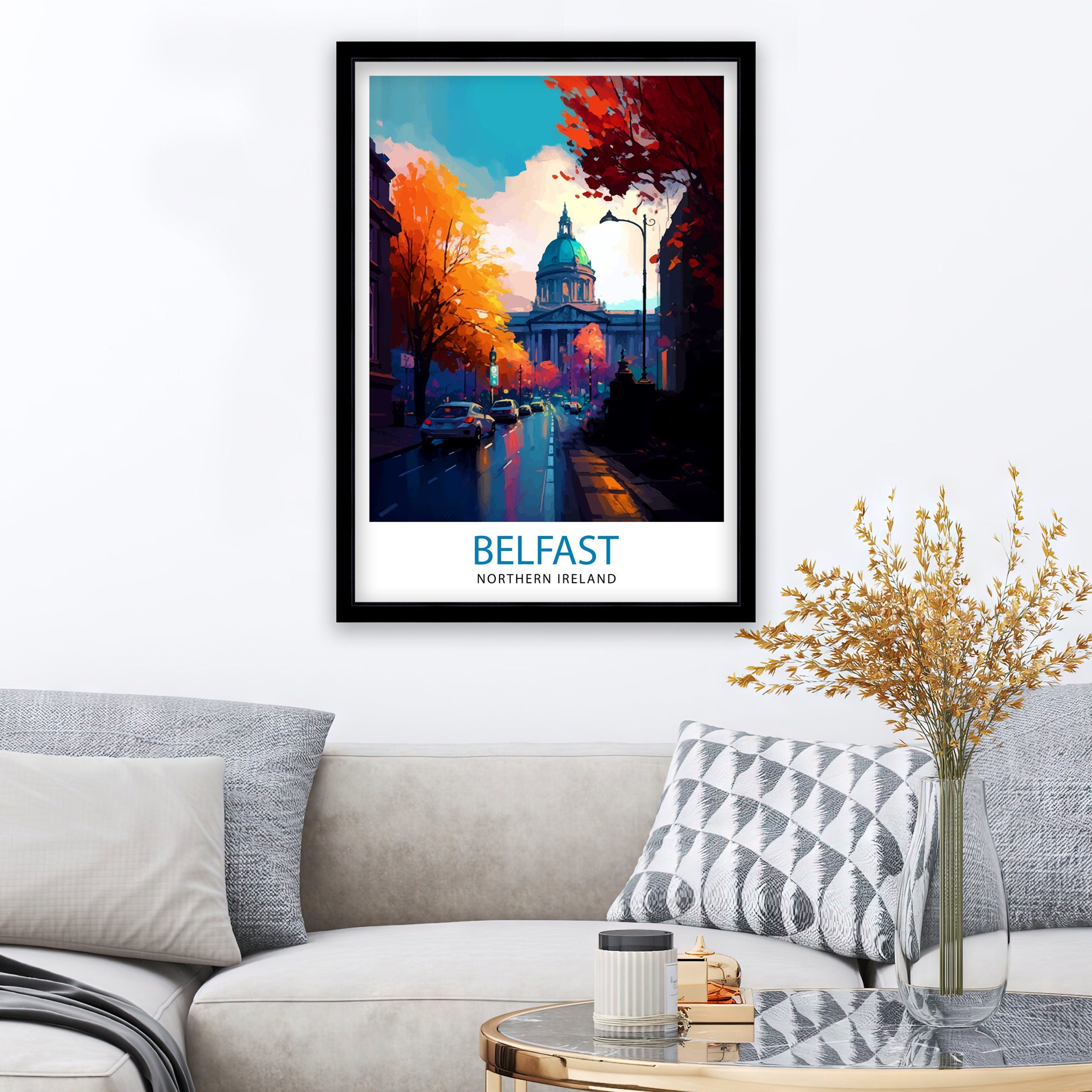 Belfast Northern Ireland Travel Print Belfast Wall Decor Belfast Home Living Decor Belfast Cityscape Illustration Travel Poster Gift
