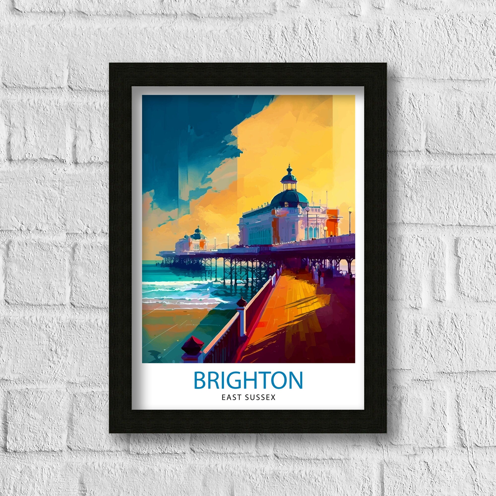Brighton East Sussex Travel Print Brighton Wall Decor Brighton Home Living Decor Brighton Illustration Travel Poster Gift for Brighton UK