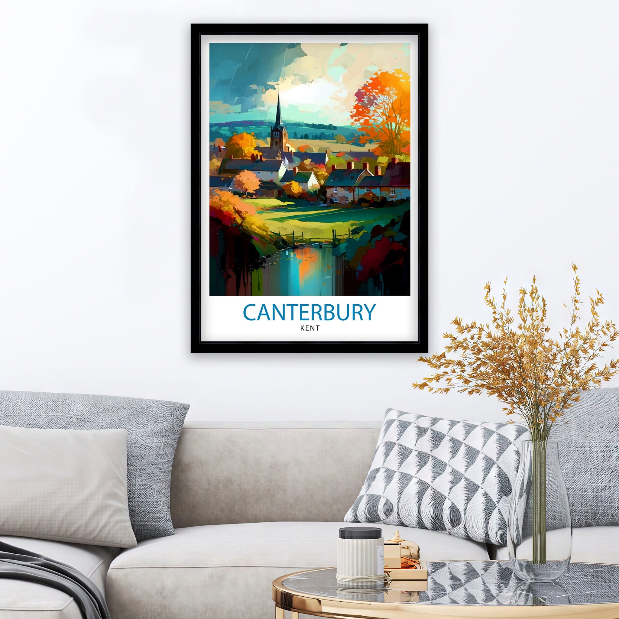 Canterbury Kent Travel Print Canterbury Wall Decor Canterbury Home Living Decor Canterbury Kent Illustration Travel Poster Gift