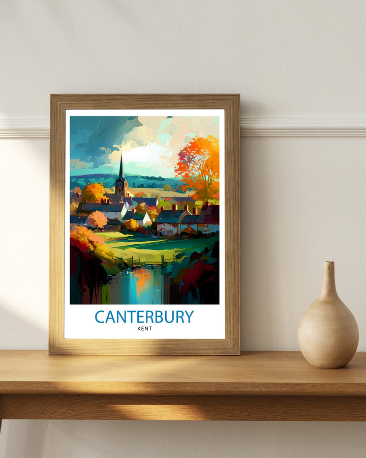 Canterbury Kent Travel Poster Canterbury Wall Decor Canterbury Home Living Decor Canterbury Kent Illustration Travel Poster Gift