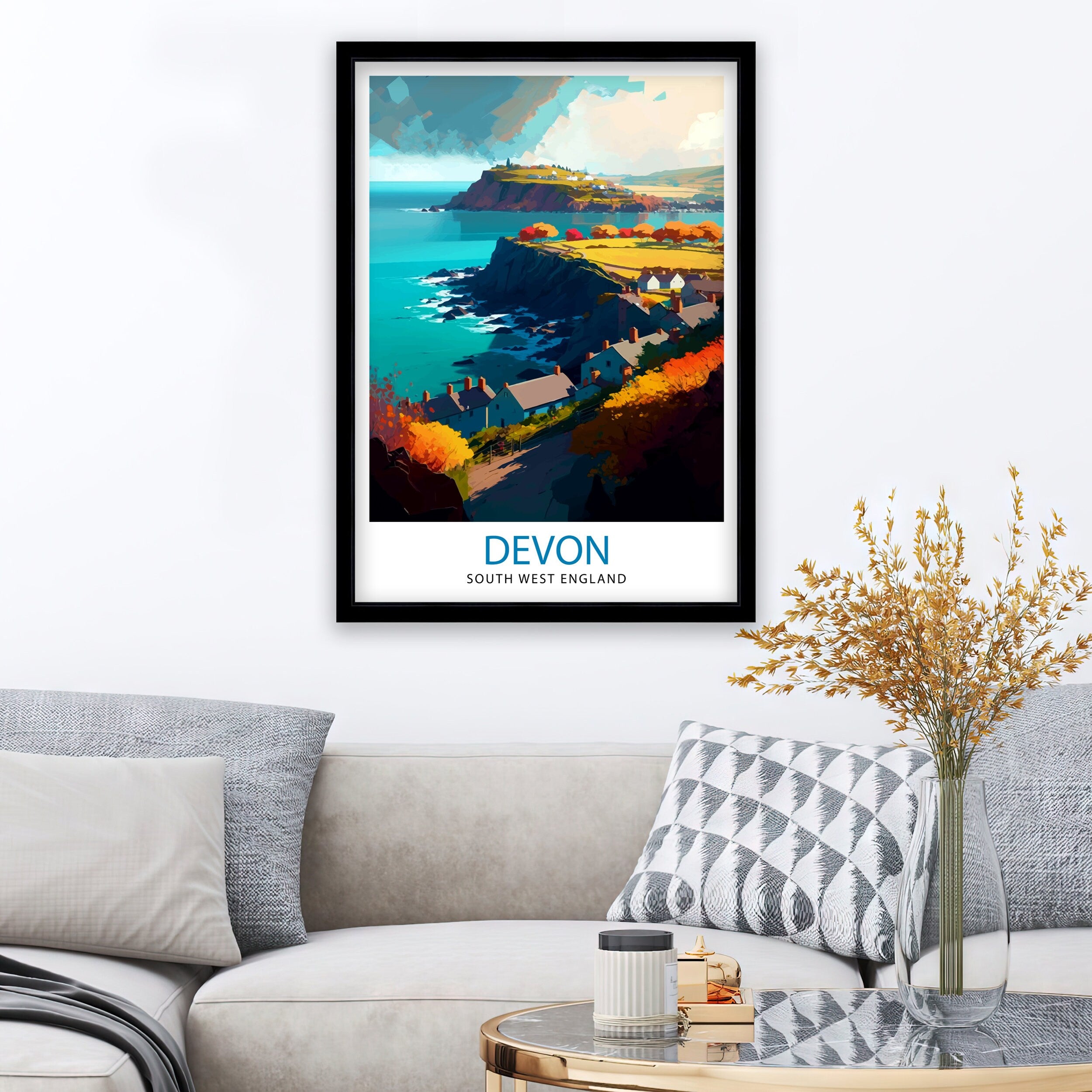 Devon Travel Print Devon Wall Decor Devon Home Living Decor Devon Illustration Travel Poster Gift for Devon UK Home Decor