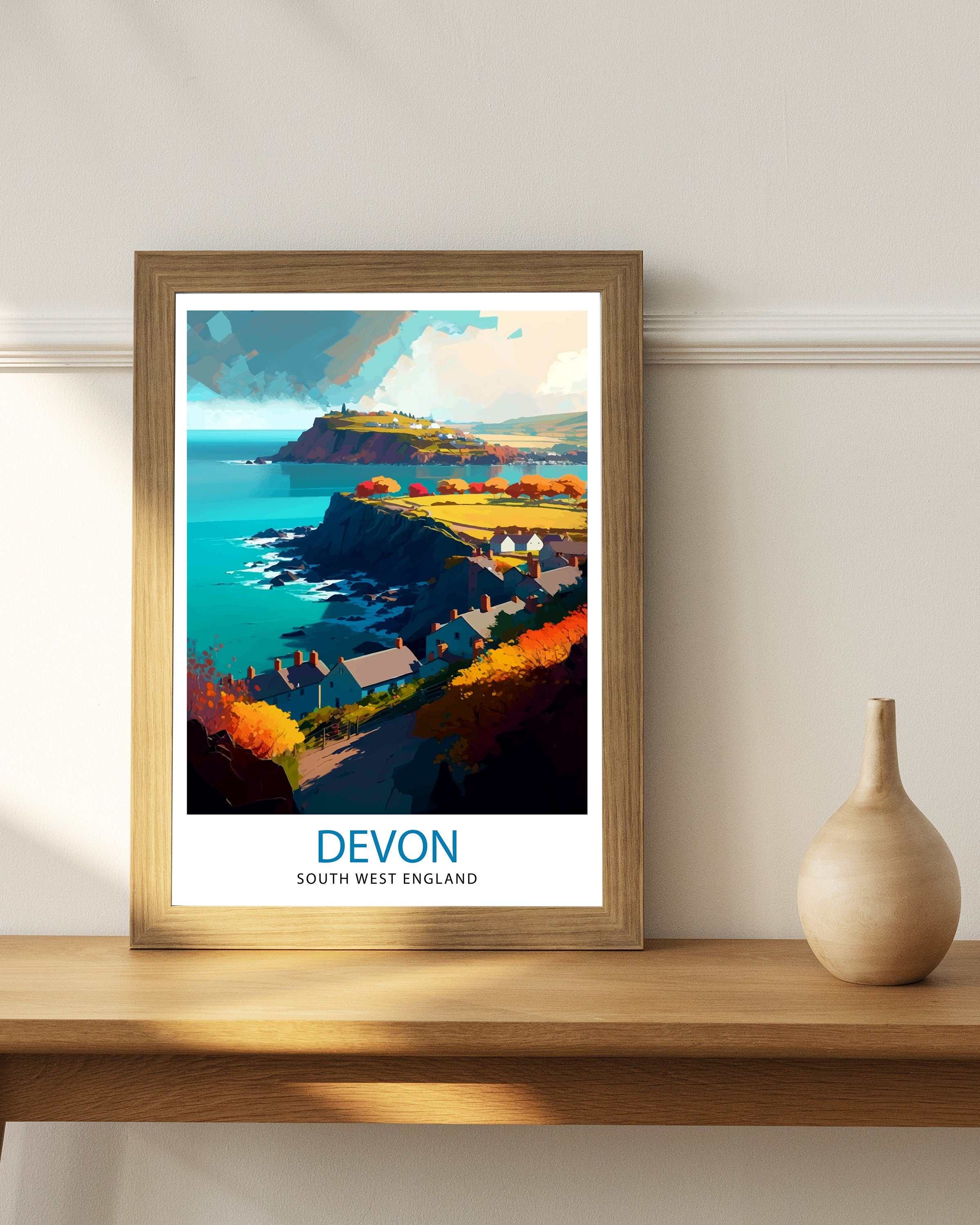 Devon Travel Print Devon Wall Decor Devon Home Living Decor Devon Illustration Travel Poster Gift for Devon UK Home Decor
